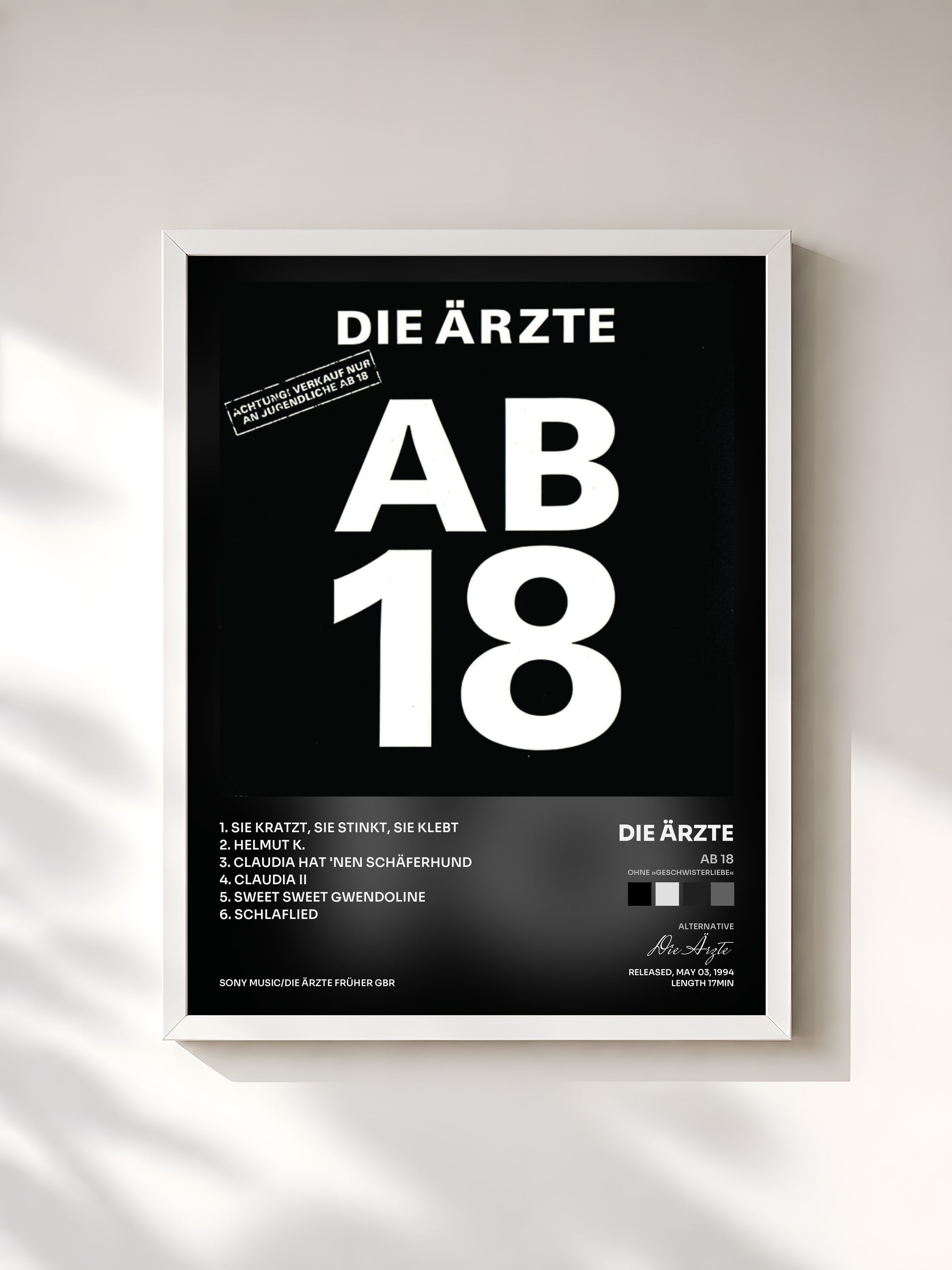 #blanc Tableau de l'album Ab 18 (Ohne »Geschwisterliebe«) de Die Ärzte, cadre blanc, imprimé et encadré en France