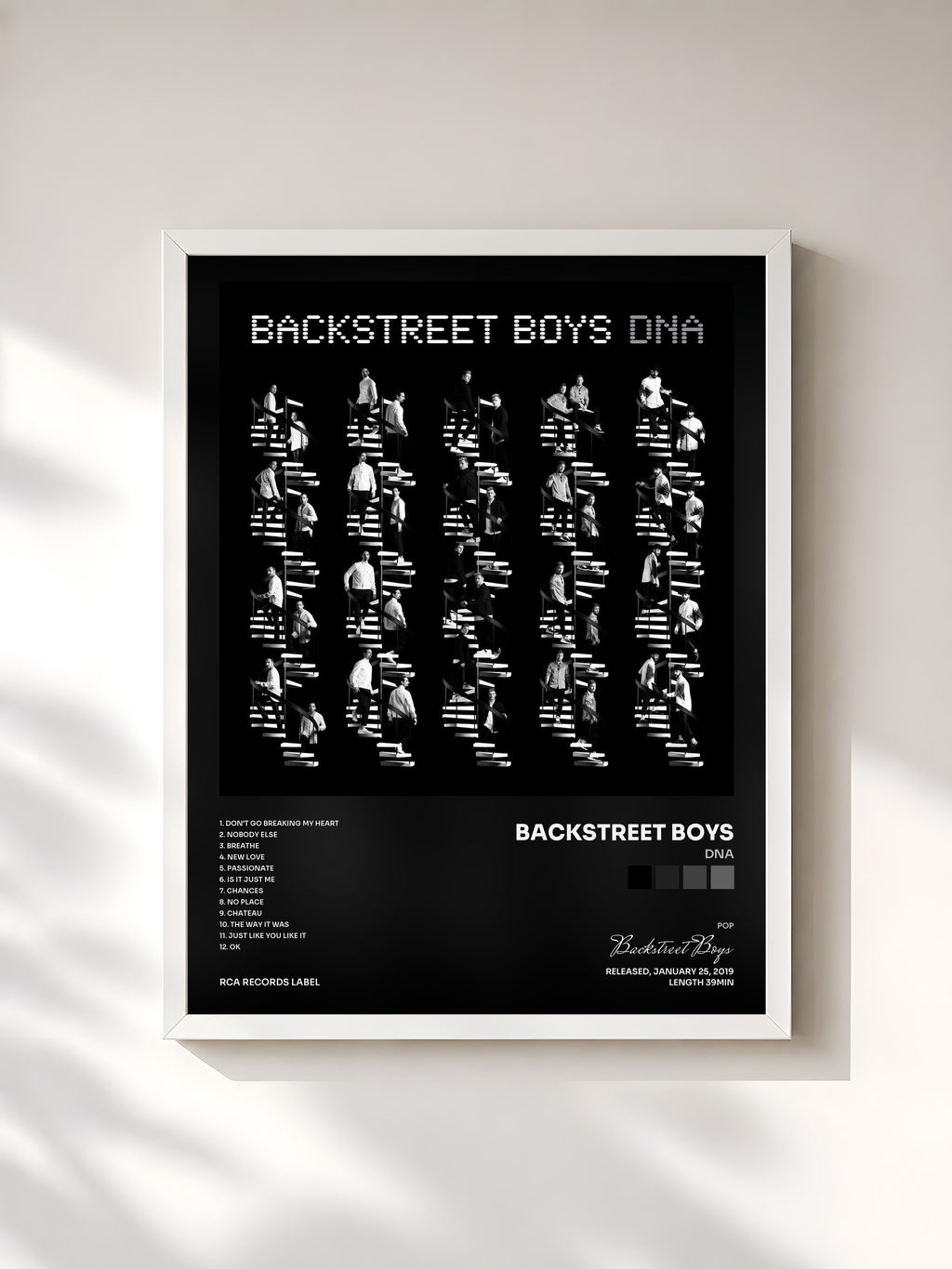 #blanc Tableau de l'album DNA de Backstreet Boys, cadre blanc, imprimé et encadré en France