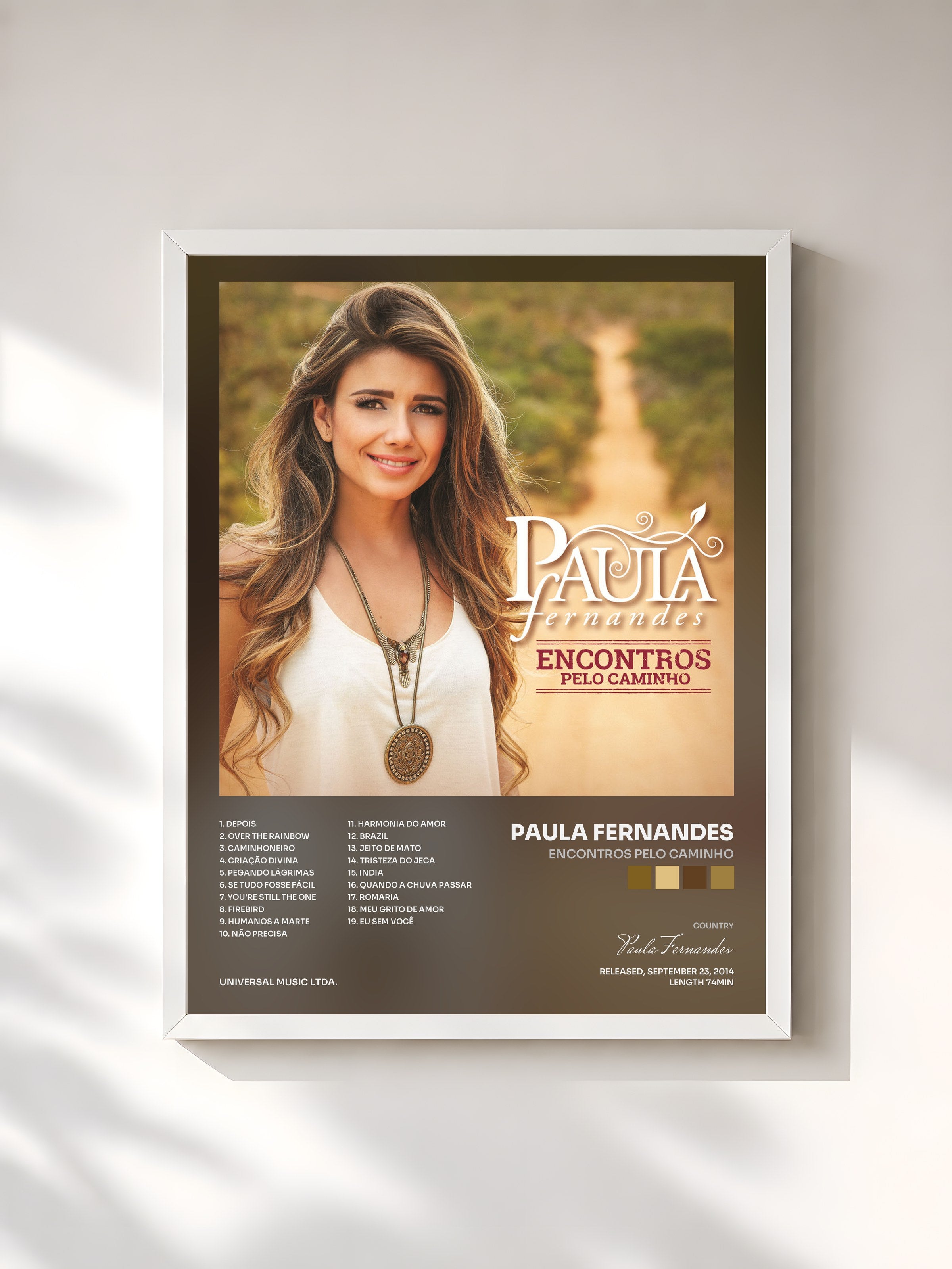 #blanc Tableau de l'album Encontros Pelo Caminho de Paula Fernandes, cadre blanc, imprimé et encadré en France