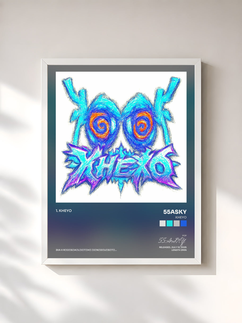#blanc Tableau de l'album KHEYO de 55ASKY, cadre blanc, imprimé et encadré en France