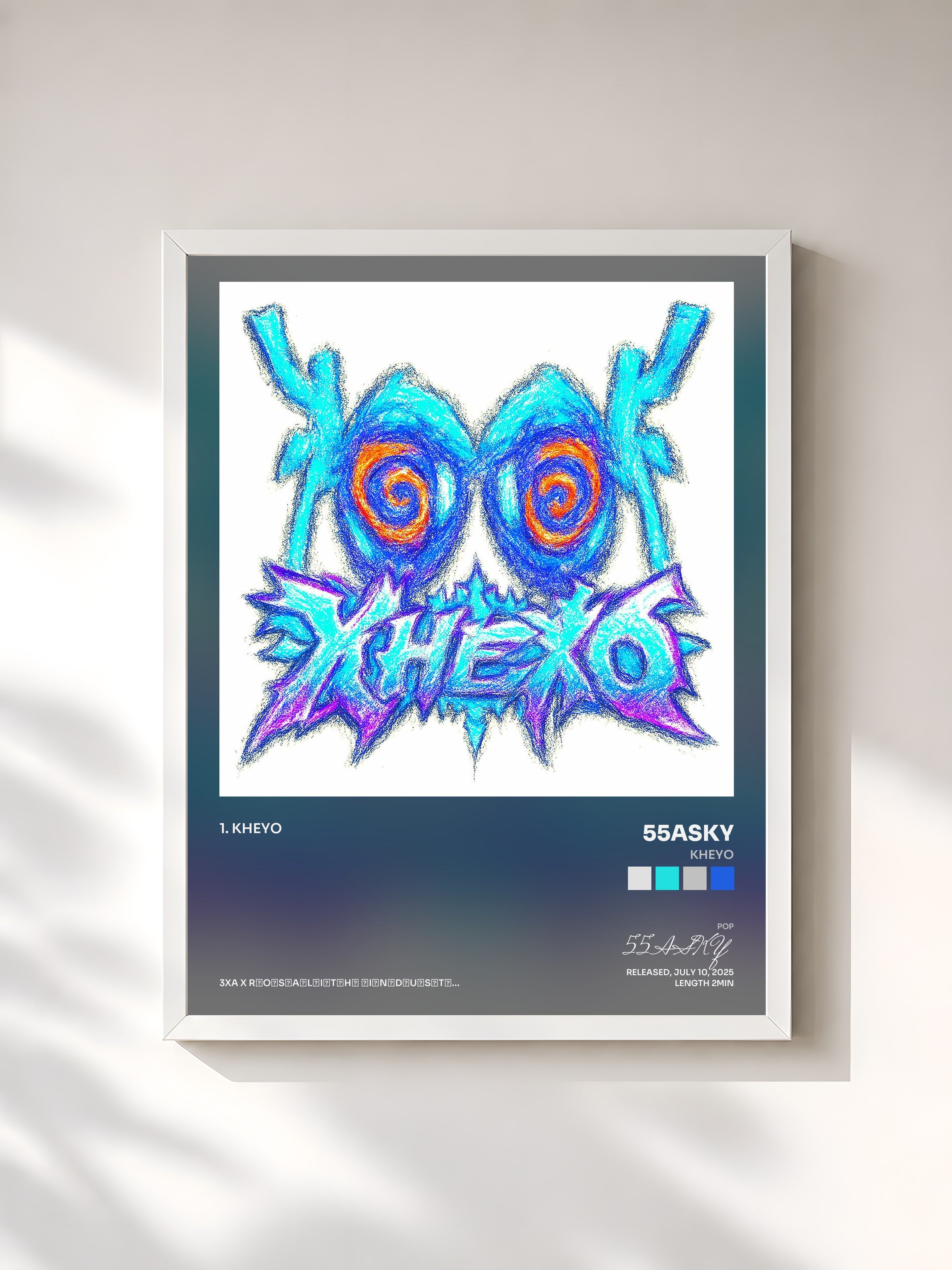 #blanc Tableau de l'album KHEYO de 55ASKY, cadre blanc, imprimé et encadré en France