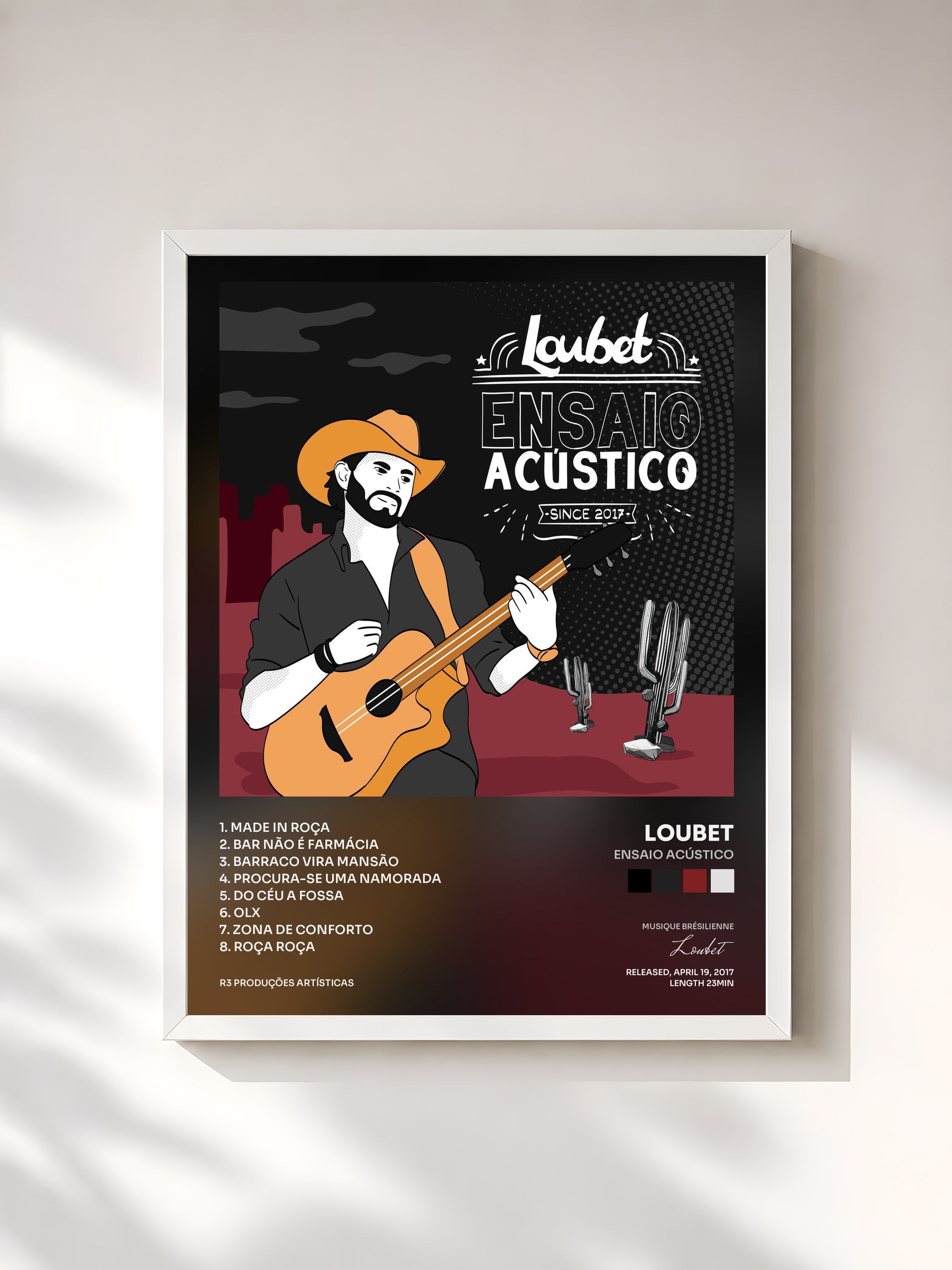 #blanc Tableau de l'album Ensaio Acústico de Loubet, cadre blanc, imprimé et encadré en France