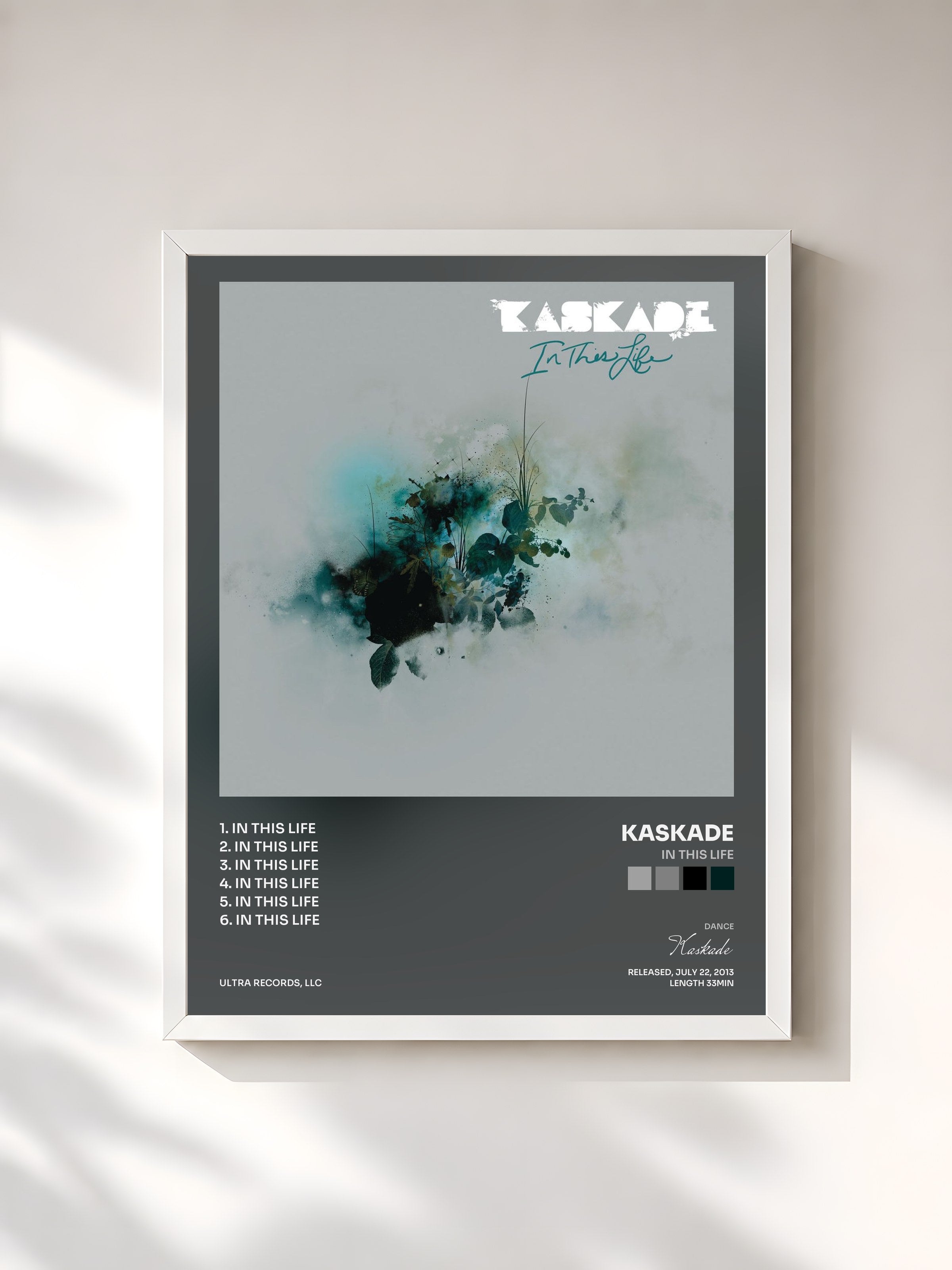 #blanc Tableau de l'album In This Life de Kaskade, cadre blanc, imprimé et encadré en France