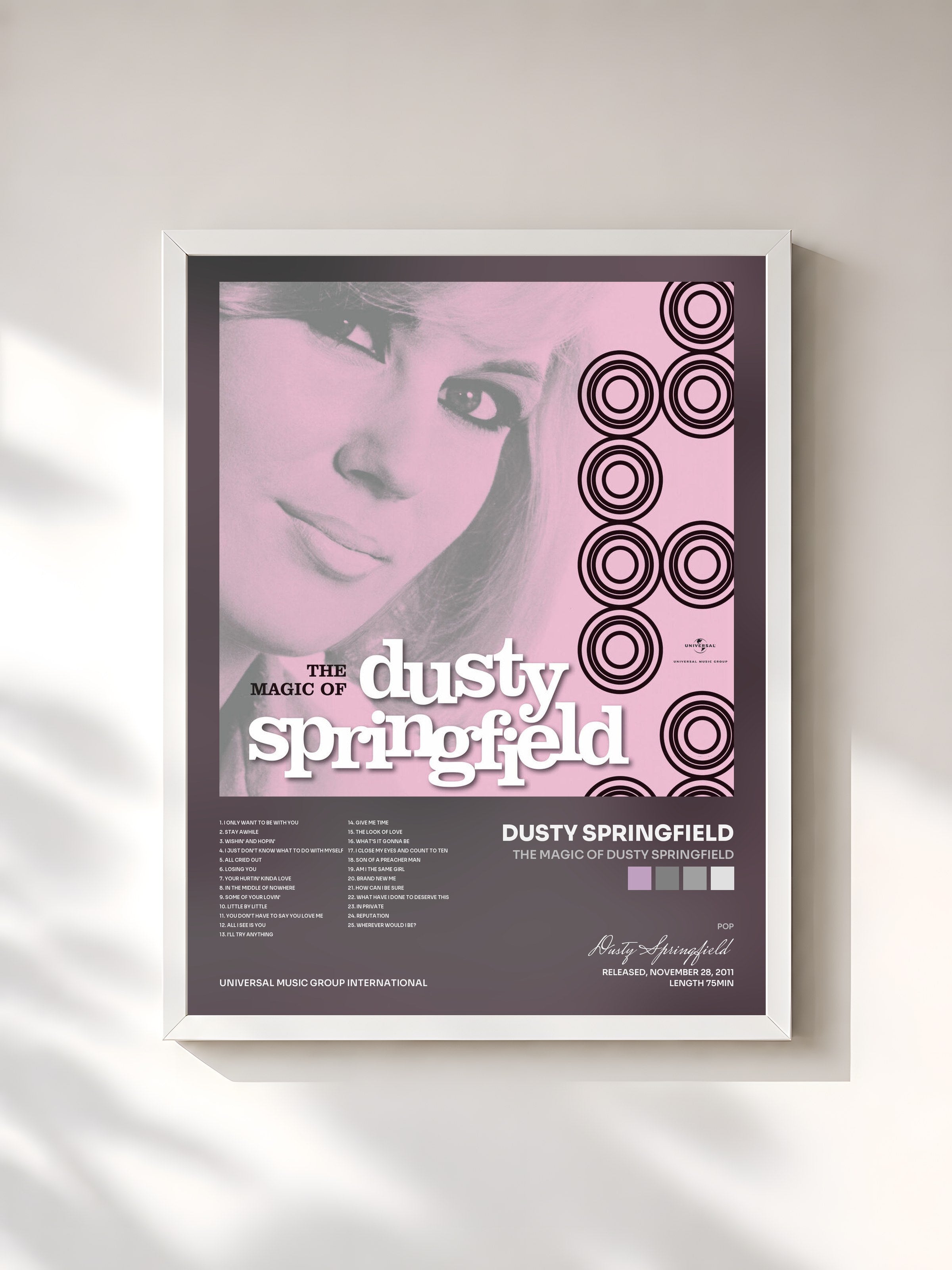 #blanc Tableau de l'album The Magic of Dusty Springfield de Dusty Springfield, cadre blanc, imprimé et encadré en France
