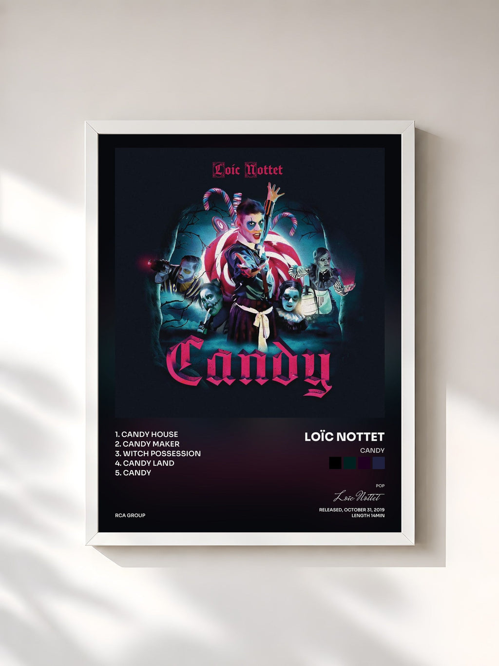 #blanc Tableau de l'album Candy de Loïc Nottet, cadre blanc, imprimé et encadré en France