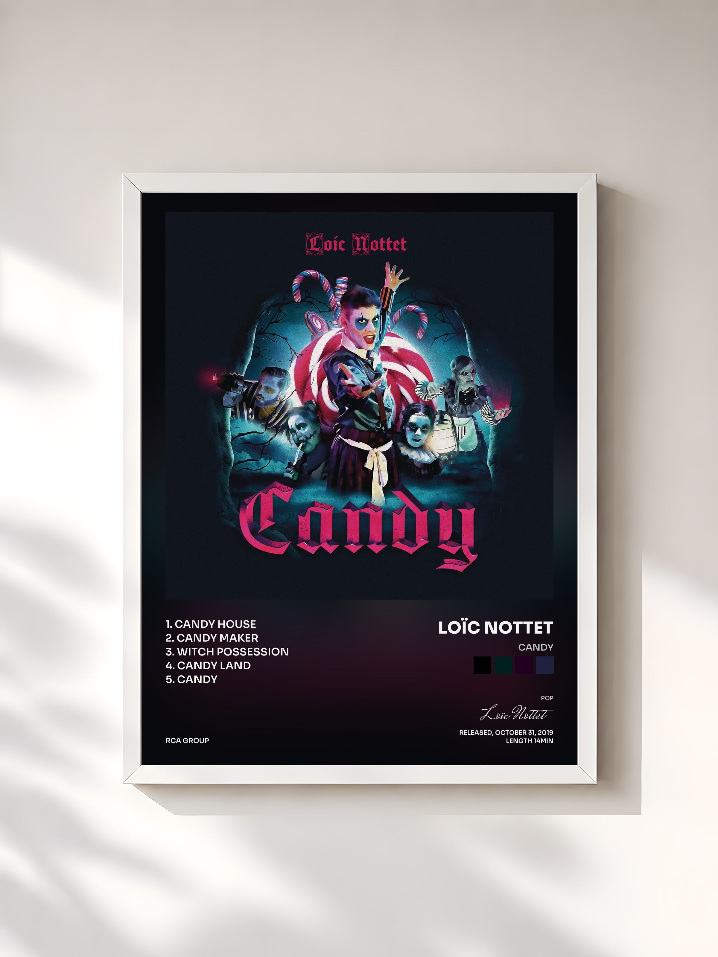 #blanc Tableau de l'album Candy de Loïc Nottet, cadre blanc, imprimé et encadré en France