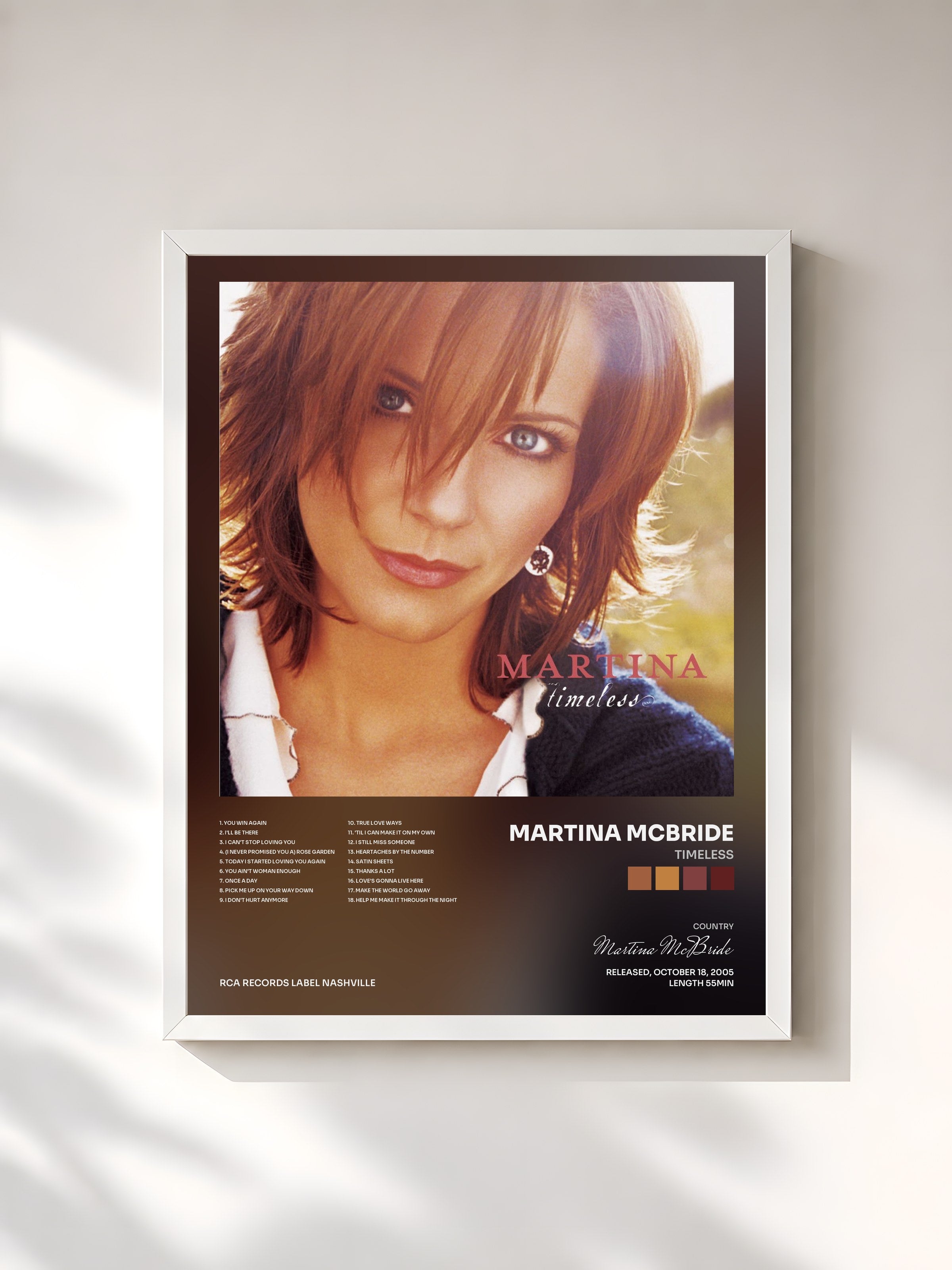 #blanc Tableau de l'album Timeless de Martina McBride, cadre blanc, imprimé et encadré en France