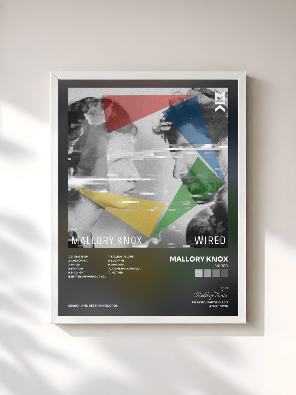 #blanc Tableau de l'album Wired de Mallory Knox, cadre blanc, imprimé et encadré en France
