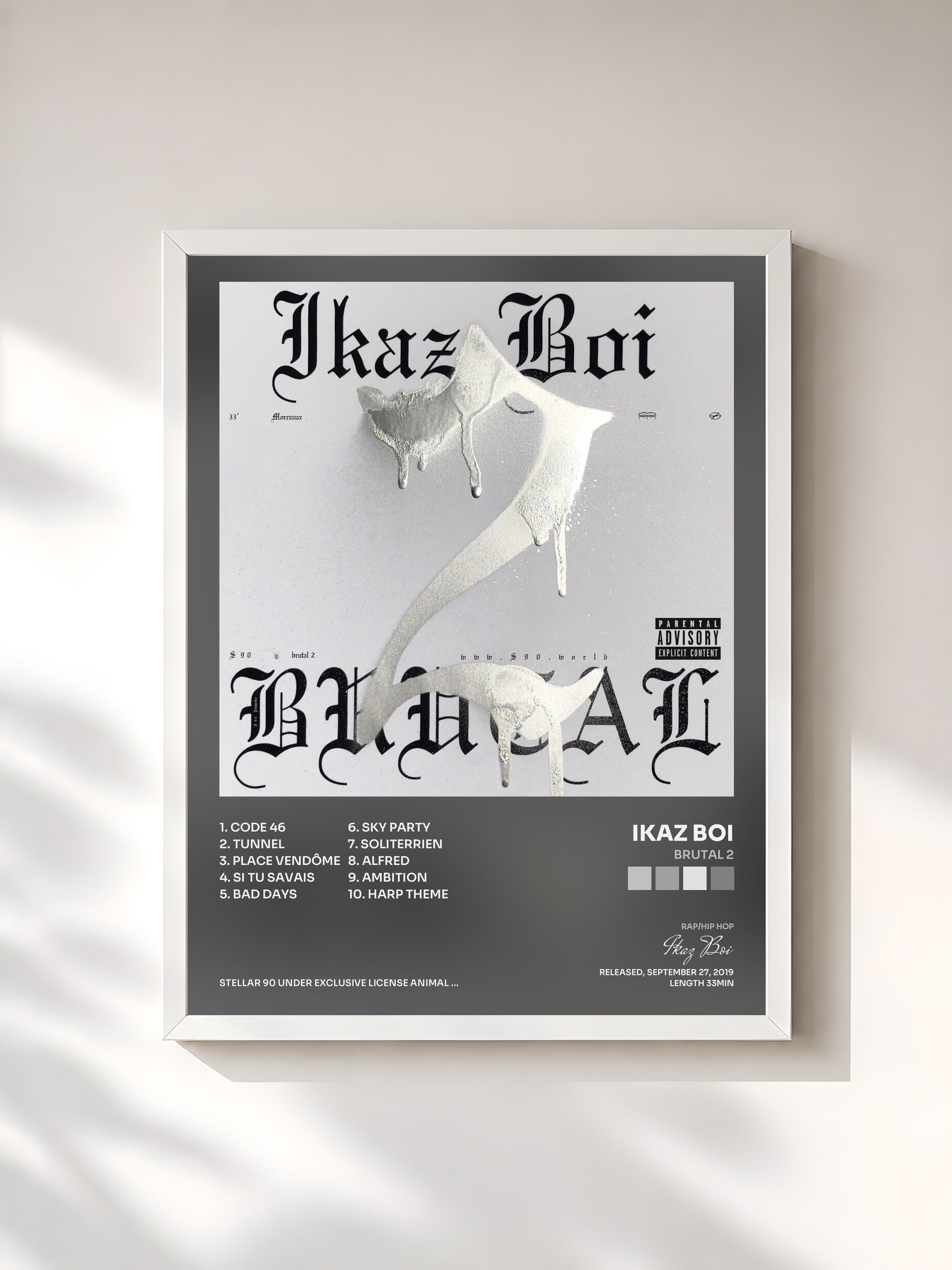 #blanc Tableau de l'album BRUTAL 2 de Ikaz Boi, cadre blanc, imprimé et encadré en France