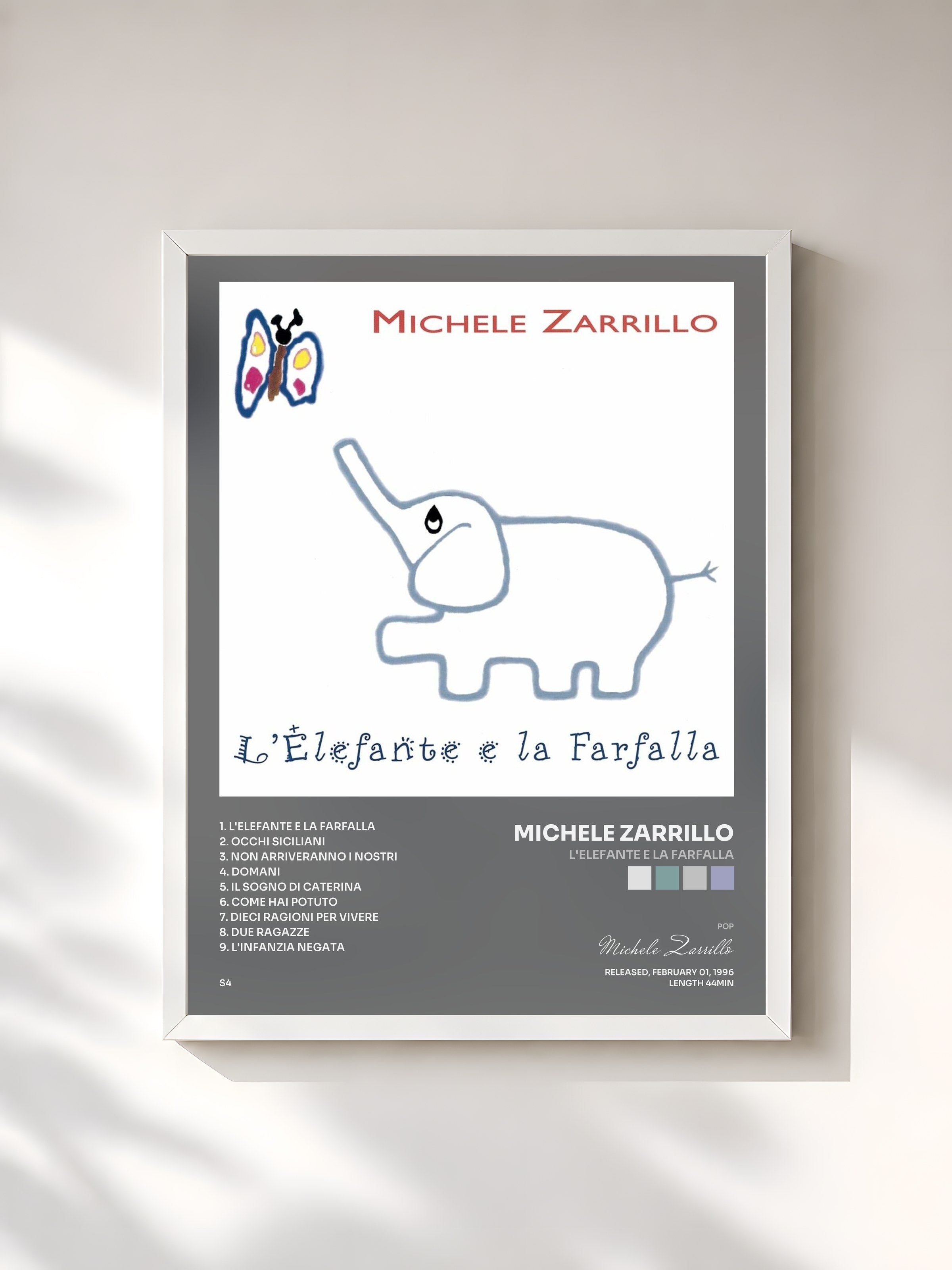 #blanc Tableau de l'album L'Elefante E La Farfalla de Michele Zarrillo, cadre blanc, imprimé et encadré en France
