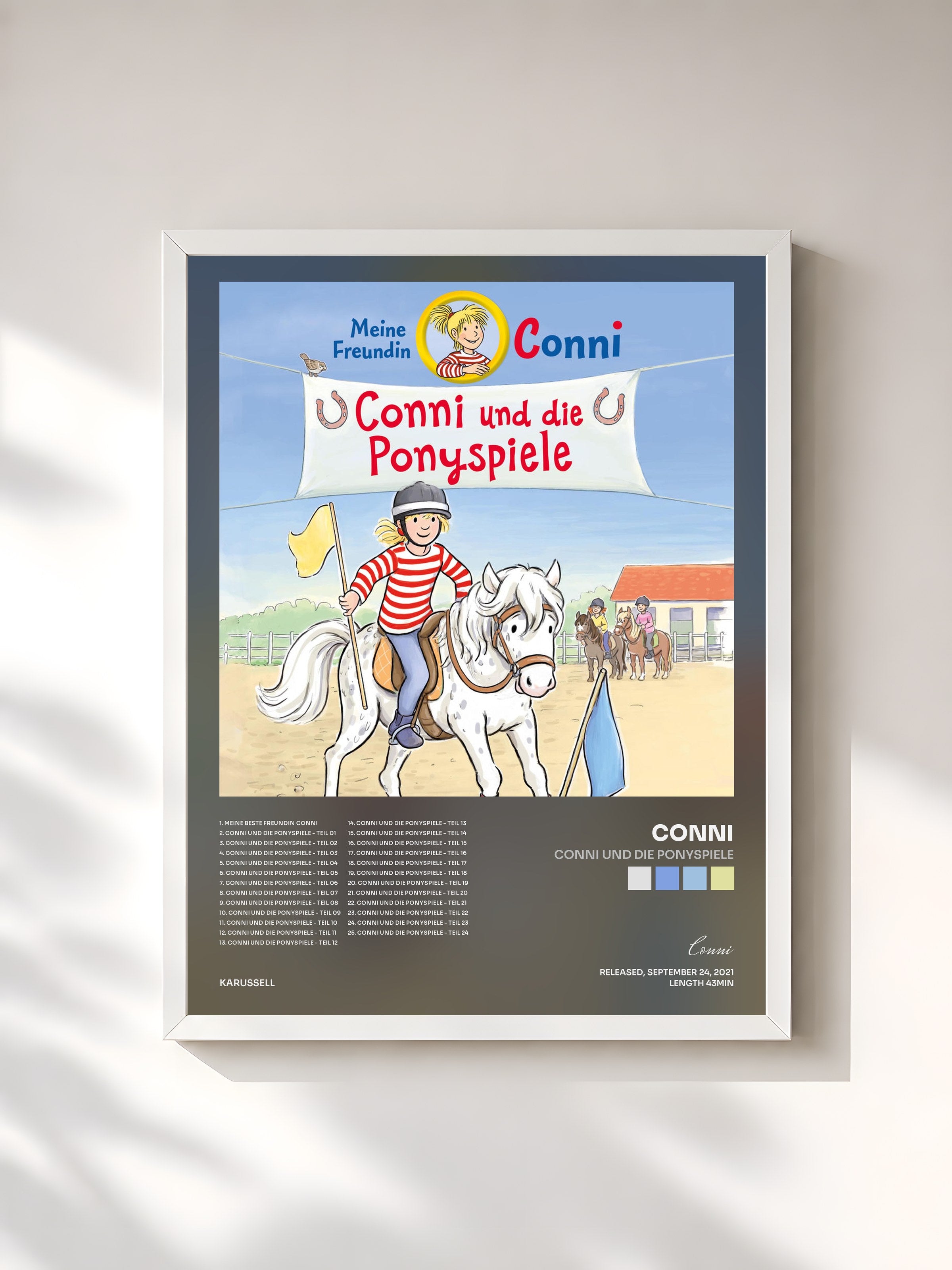 #blanc Tableau de l'album Conni und die Ponyspiele de Conni, cadre blanc, imprimé et encadré en France