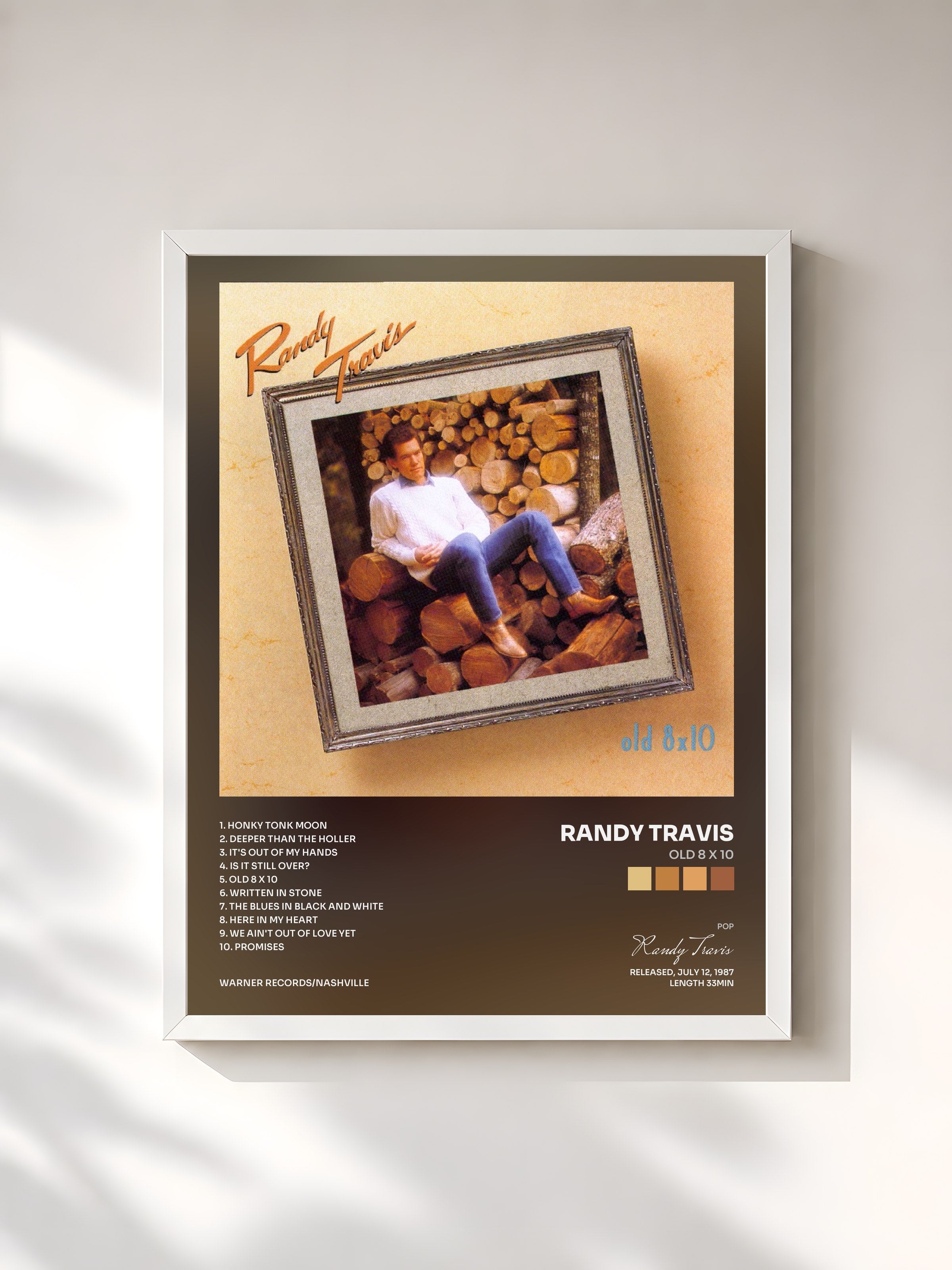 #blanc Tableau de l'album Old 8 x 10 de Randy Travis, cadre blanc, imprimé et encadré en France