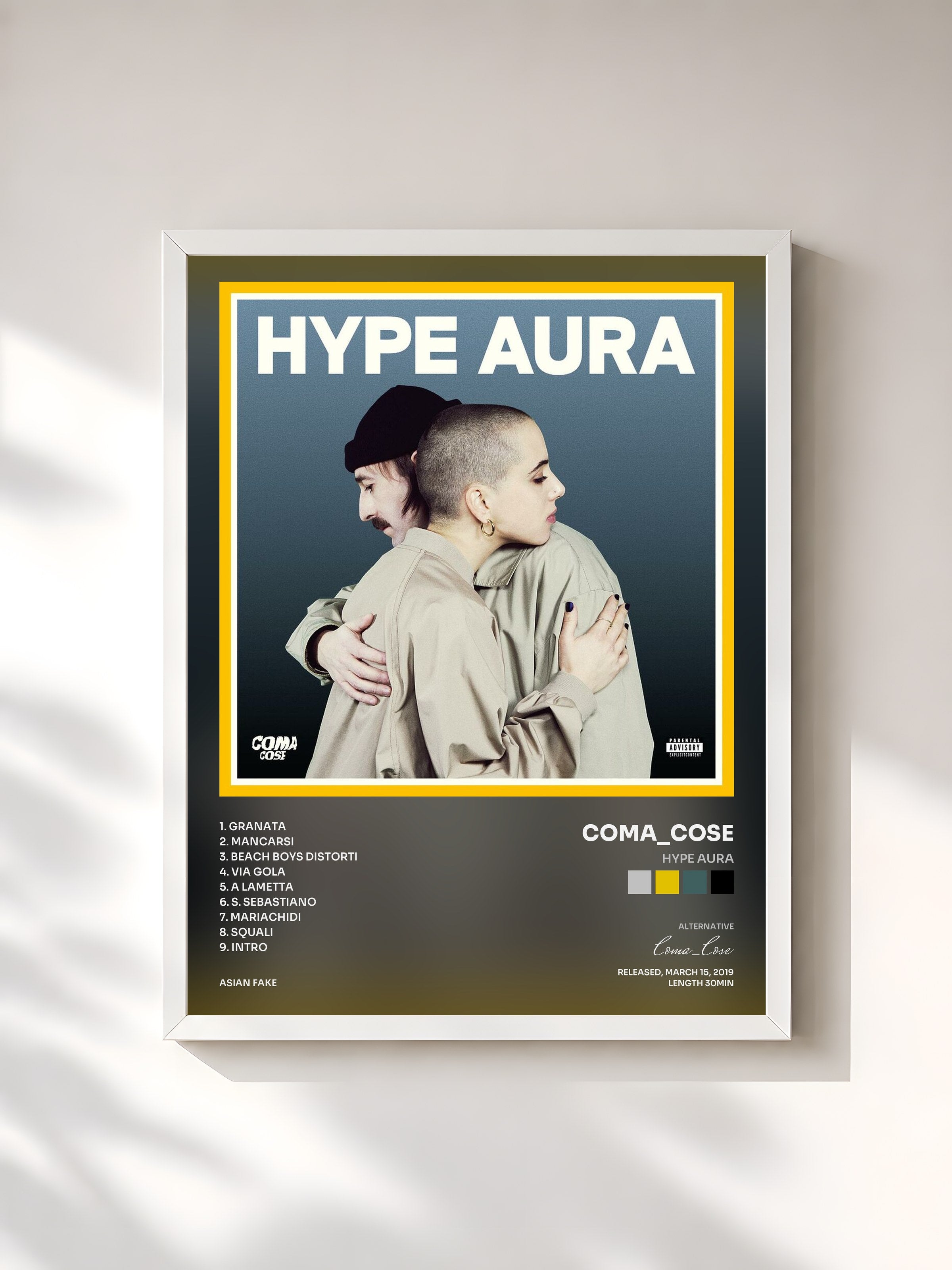 #blanc Tableau de l'album HYPE AURA de Coma_Cose, cadre blanc, imprimé et encadré en France