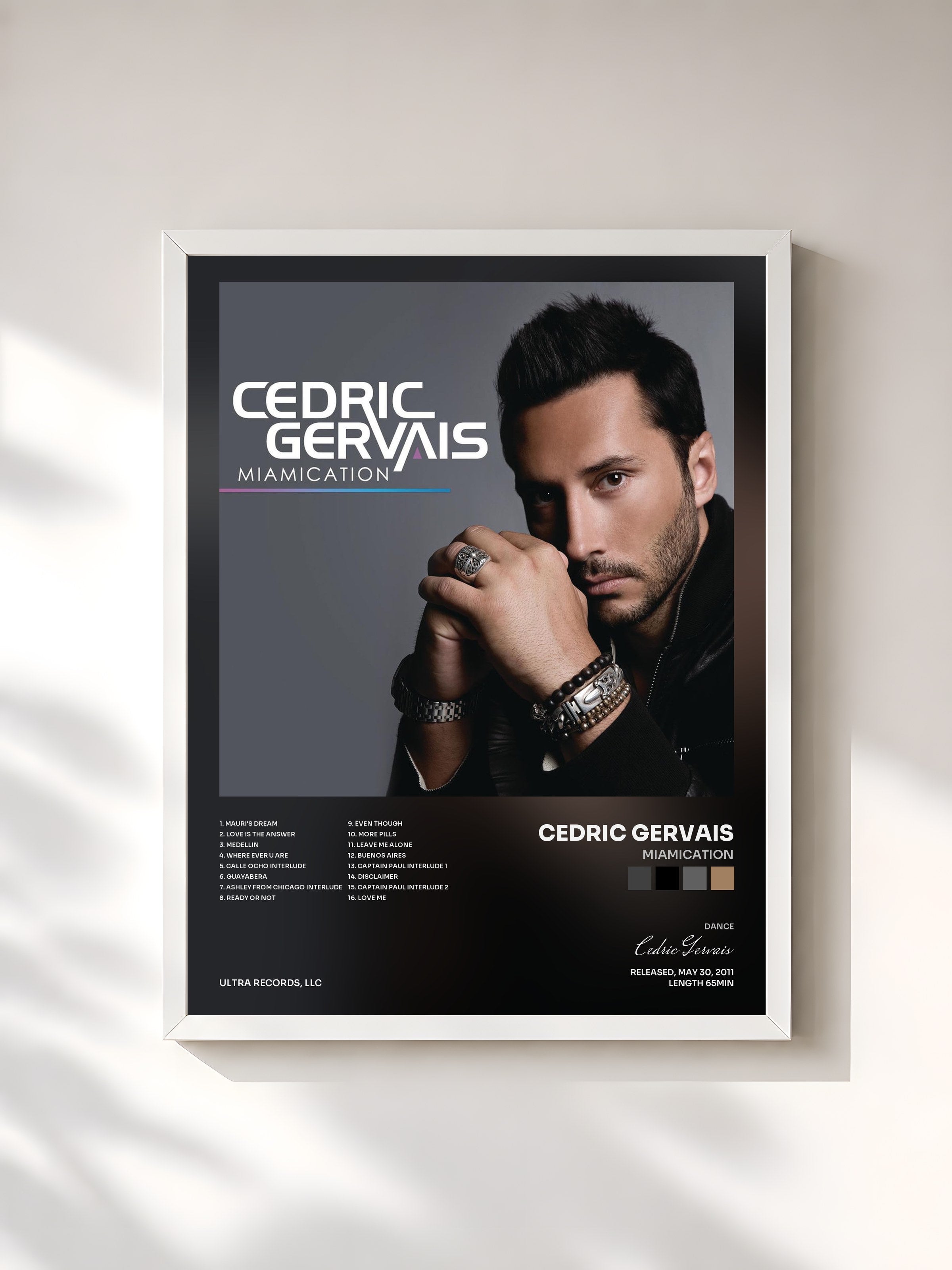 #blanc Tableau de l'album Miamication de Cedric Gervais, cadre blanc, imprimé et encadré en France