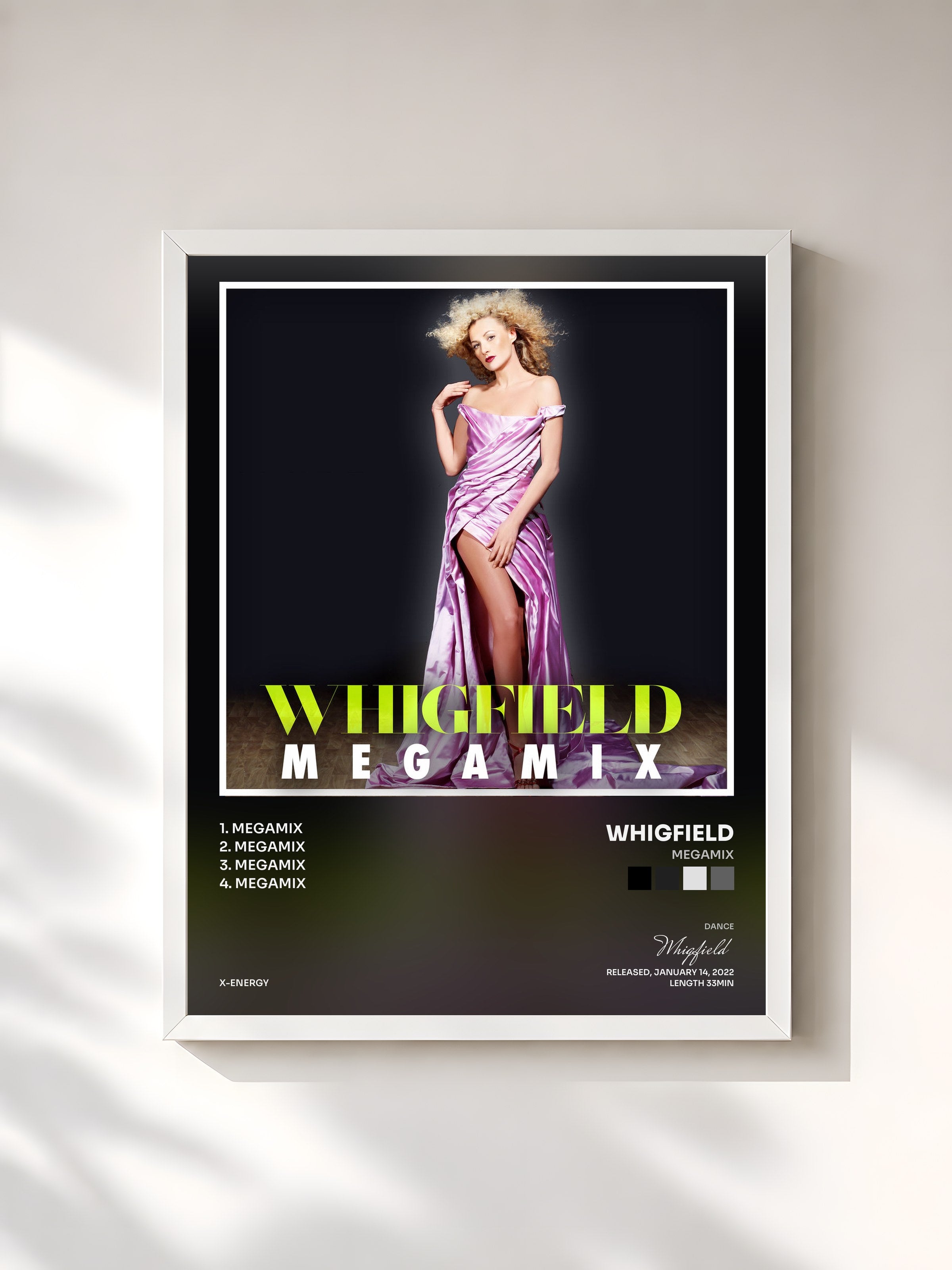#blanc Tableau de l'album Megamix de Whigfield, cadre blanc, imprimé et encadré en France