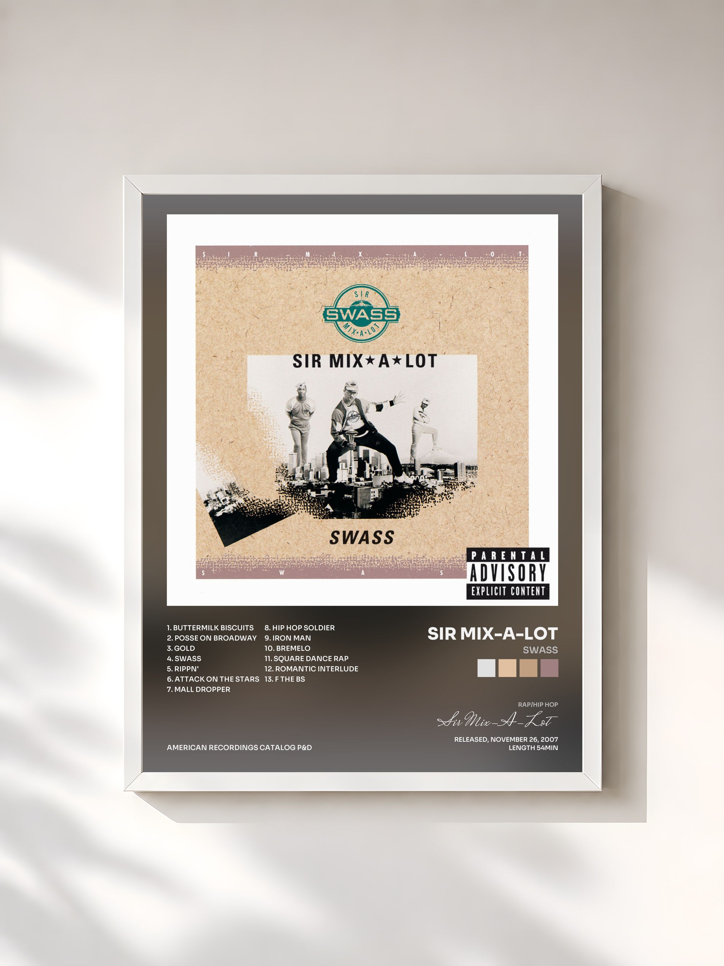 #blanc Tableau de l'album Swass de Sir Mix-A-Lot, cadre blanc, imprimé et encadré en France
