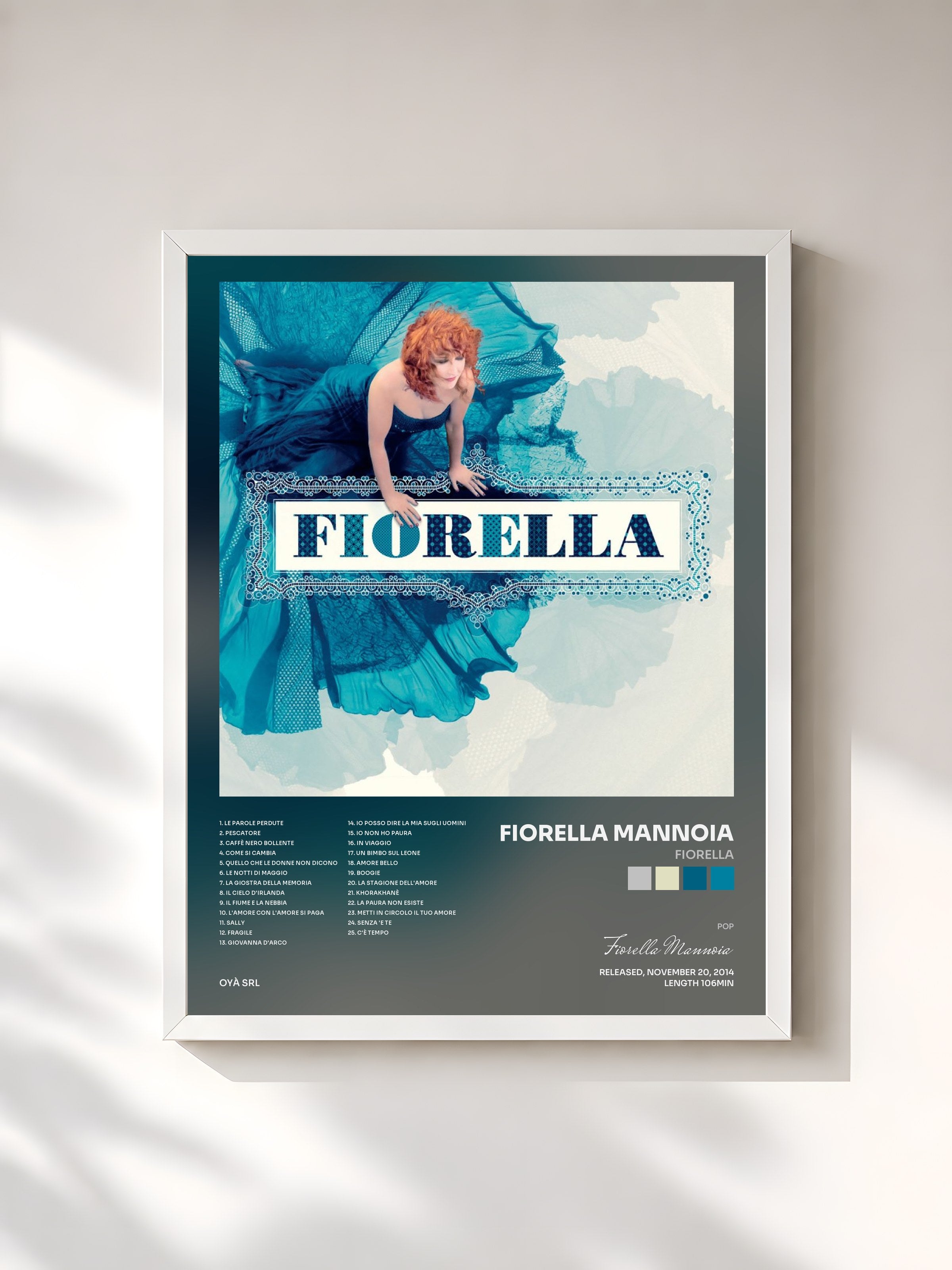 #blanc Tableau de l'album Fiorella de Fiorella Mannoia, cadre blanc, imprimé et encadré en France