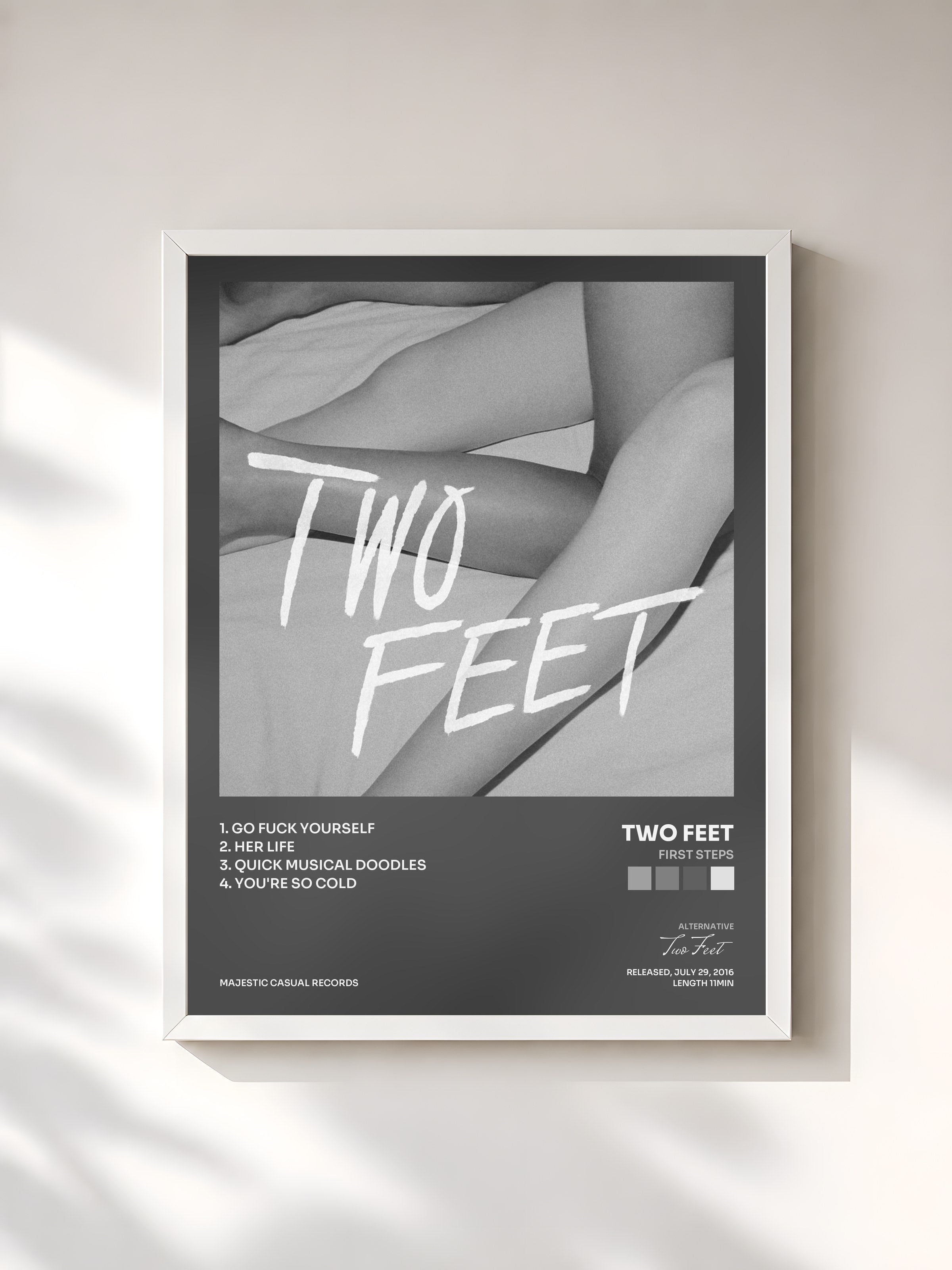 #blanc Tableau de l'album First Steps de Two Feet, cadre blanc, imprimé et encadré en France