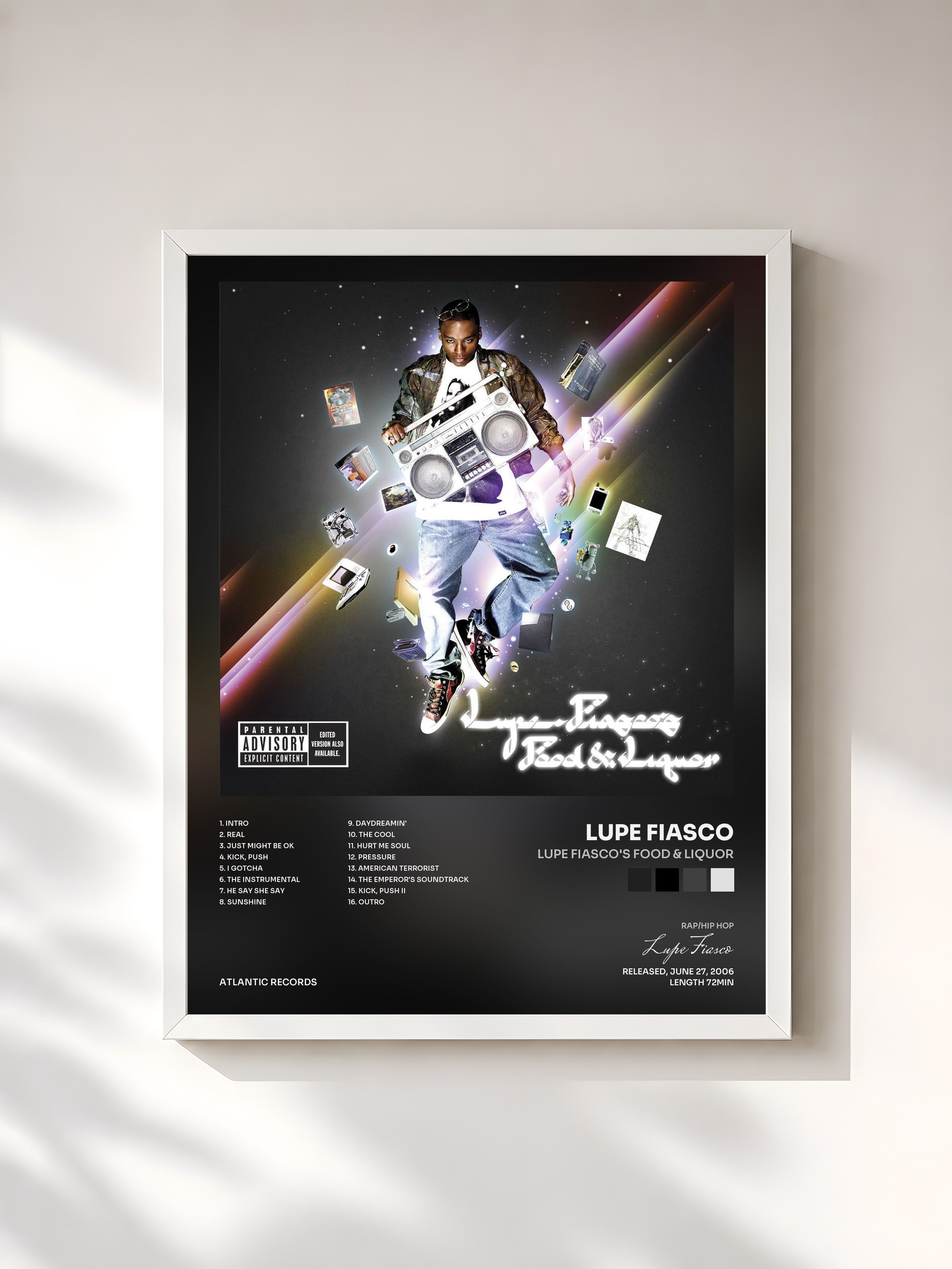 #blanc Tableau de l'album Lupe Fiasco's Food & Liquor de Lupe Fiasco, cadre blanc, imprimé et encadré en France