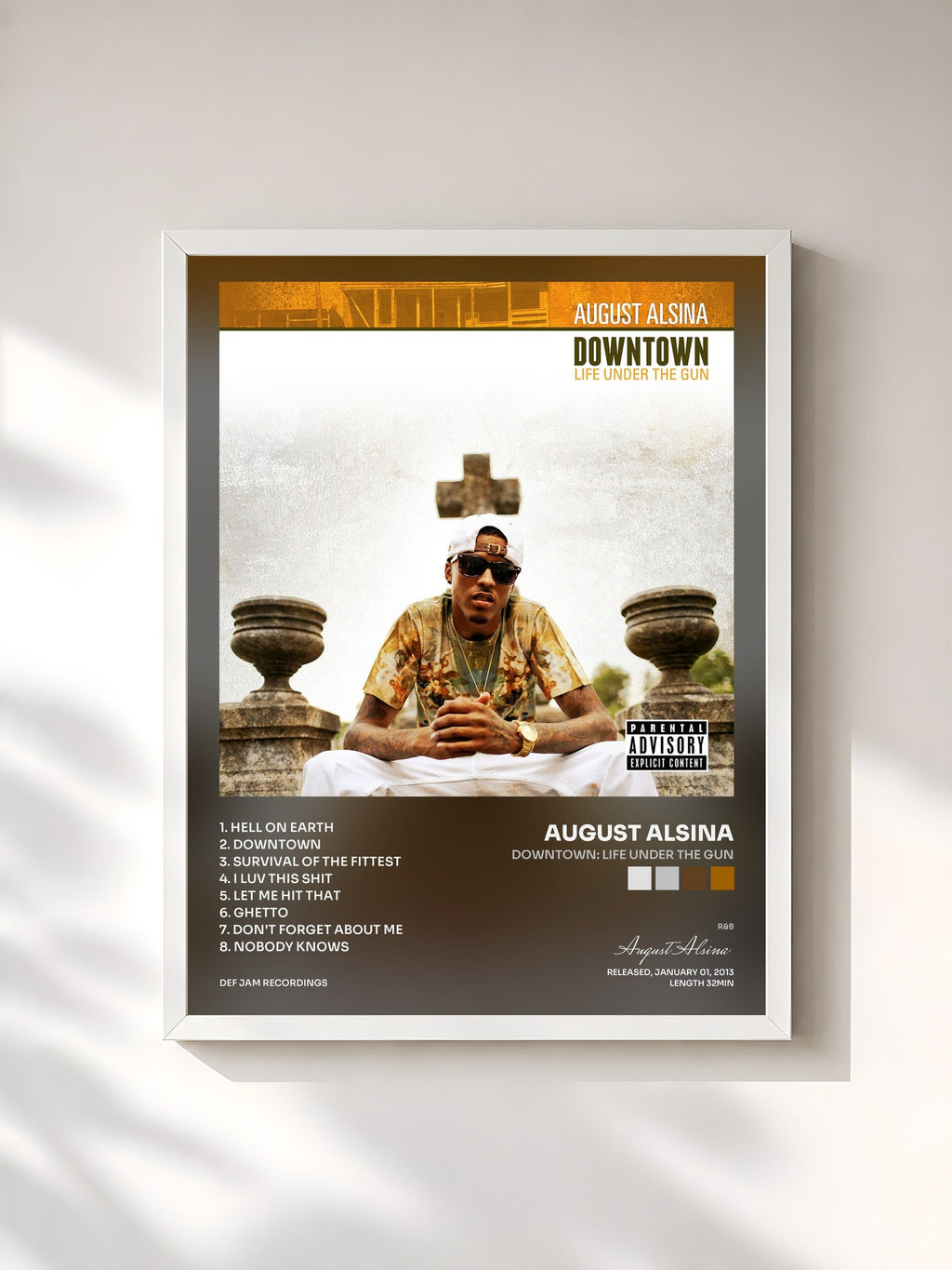 #blanc Downtown: Life Under The Gun di August Alsina in stampa incorniciata, cornice bianca, stampata e incorniciata in Francia
