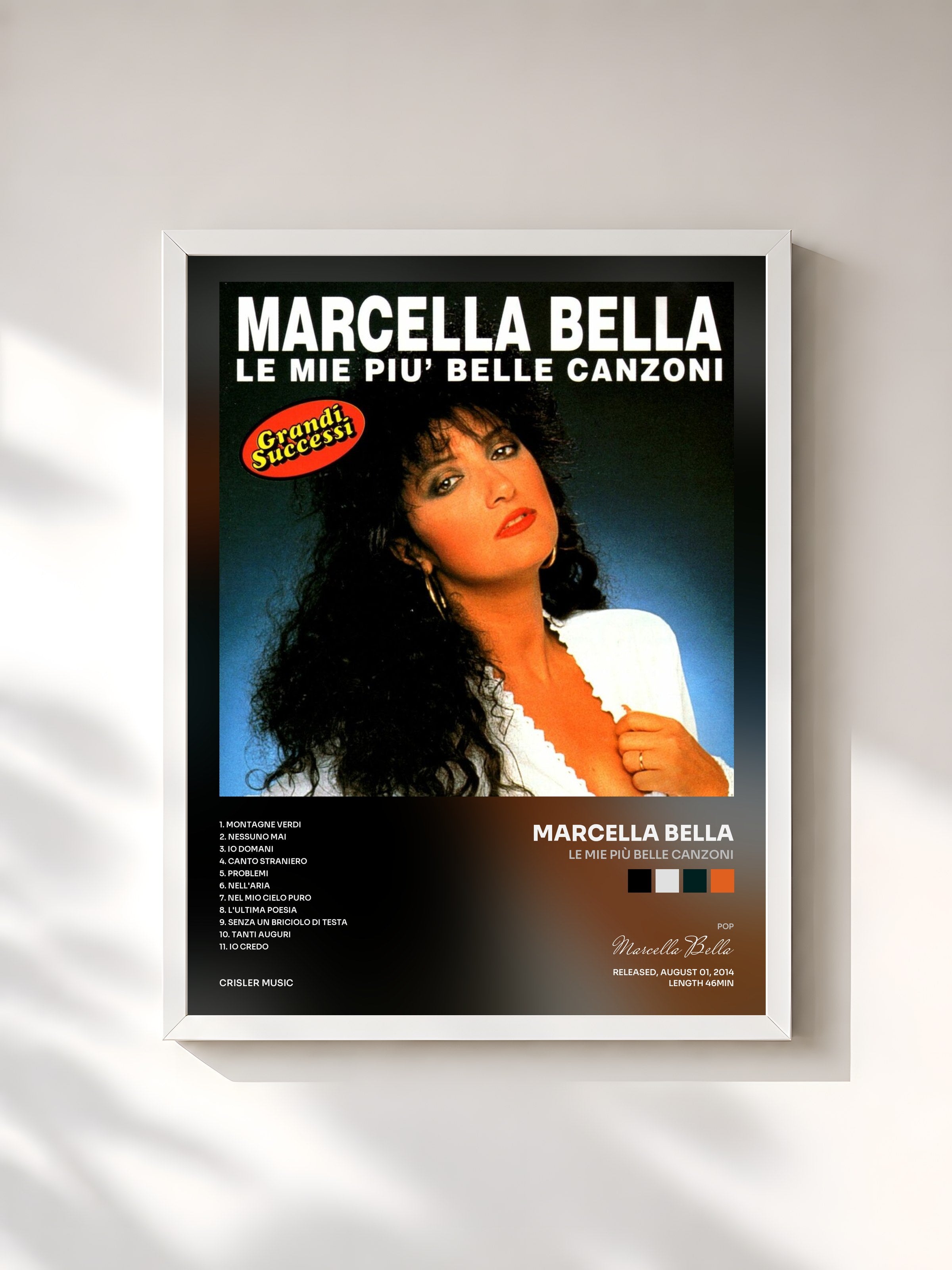 #blanc Tableau de l'album Le mie più belle canzoni de Marcella Bella, cadre blanc, imprimé et encadré en France