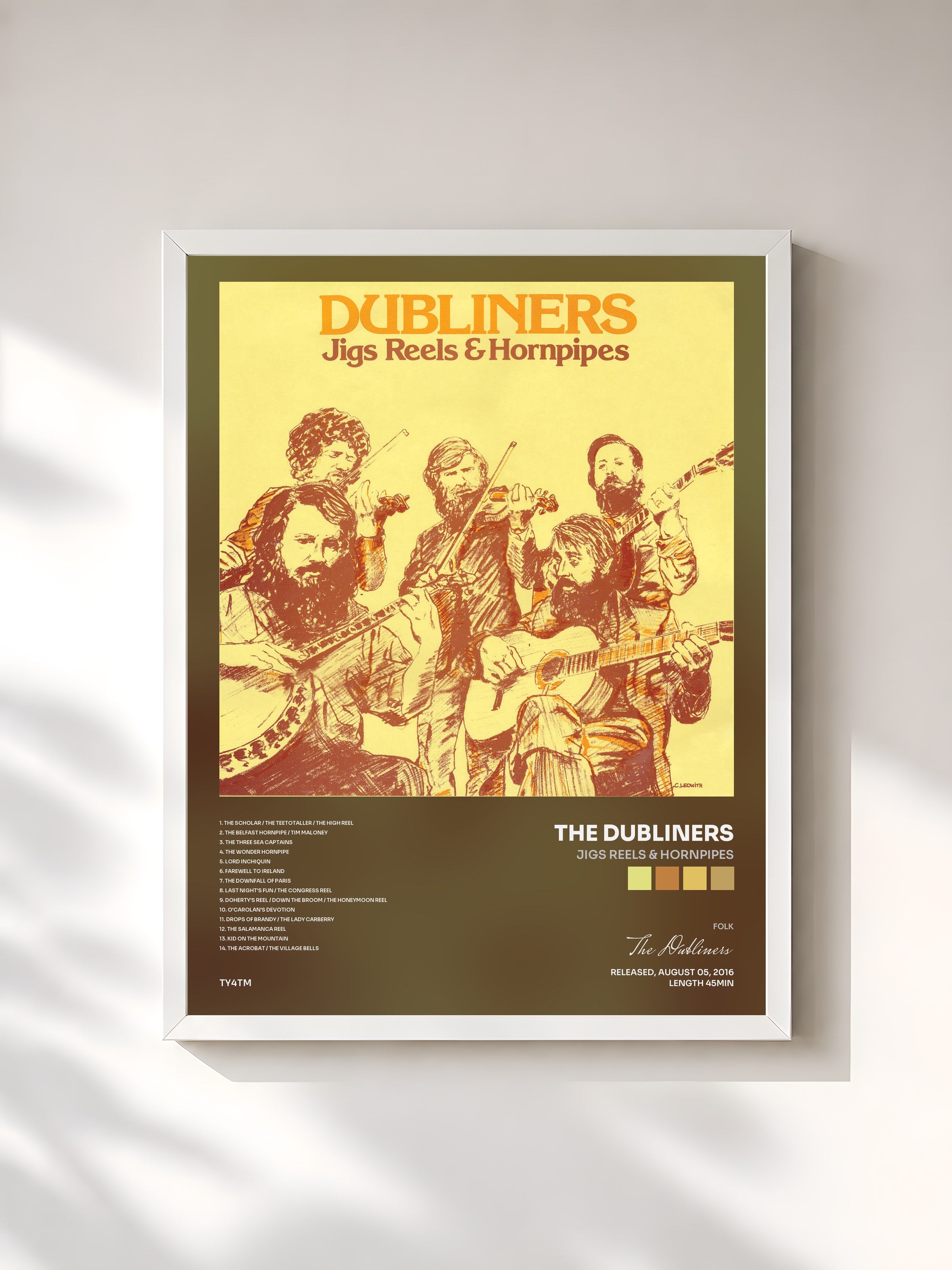 #blanc Tableau de l'album Jigs Reels & Hornpipes de The Dubliners, cadre blanc, imprimé et encadré en France