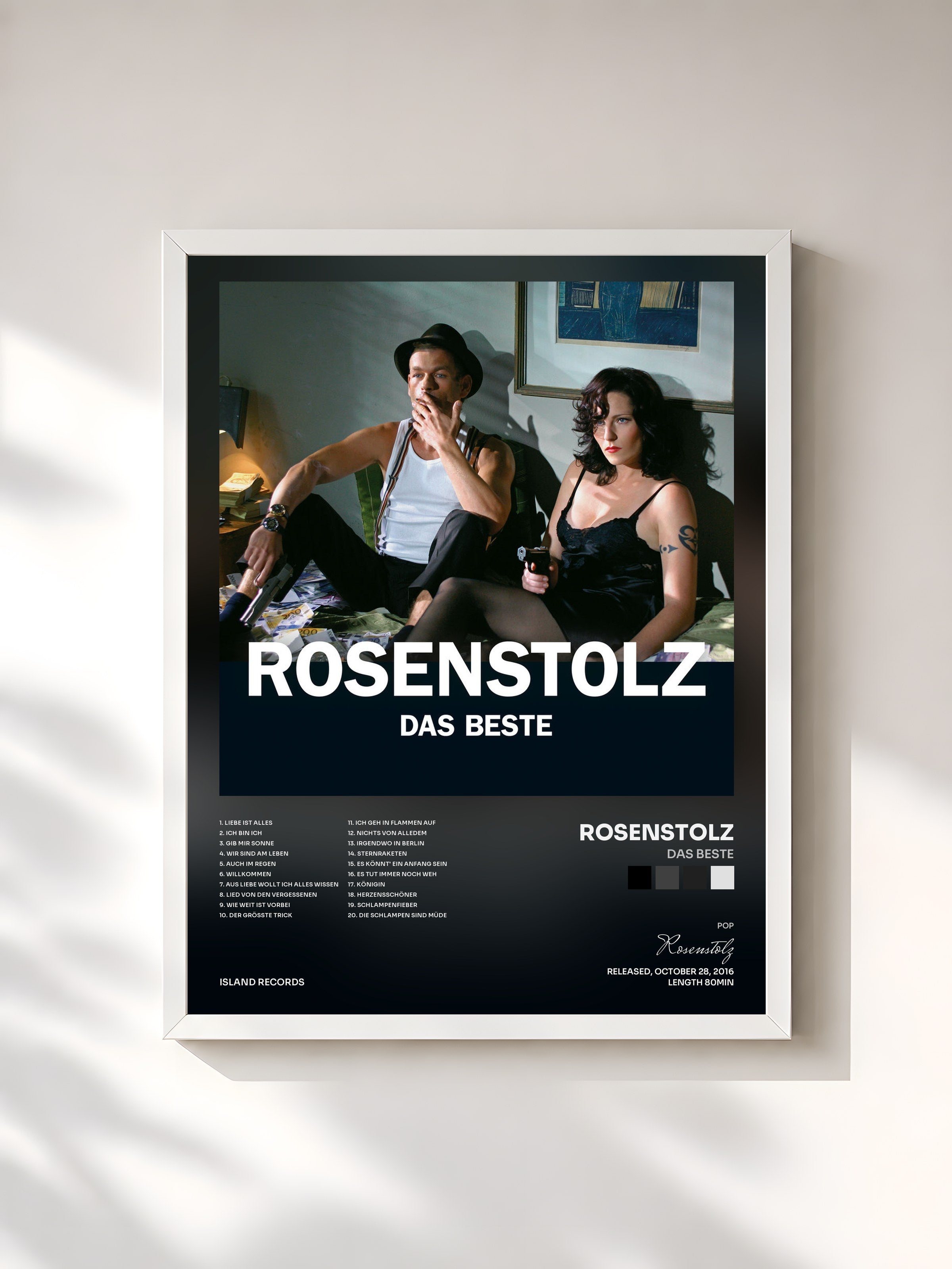 #blanc Tableau de l'album Das Beste de Rosenstolz, cadre blanc, imprimé et encadré en France