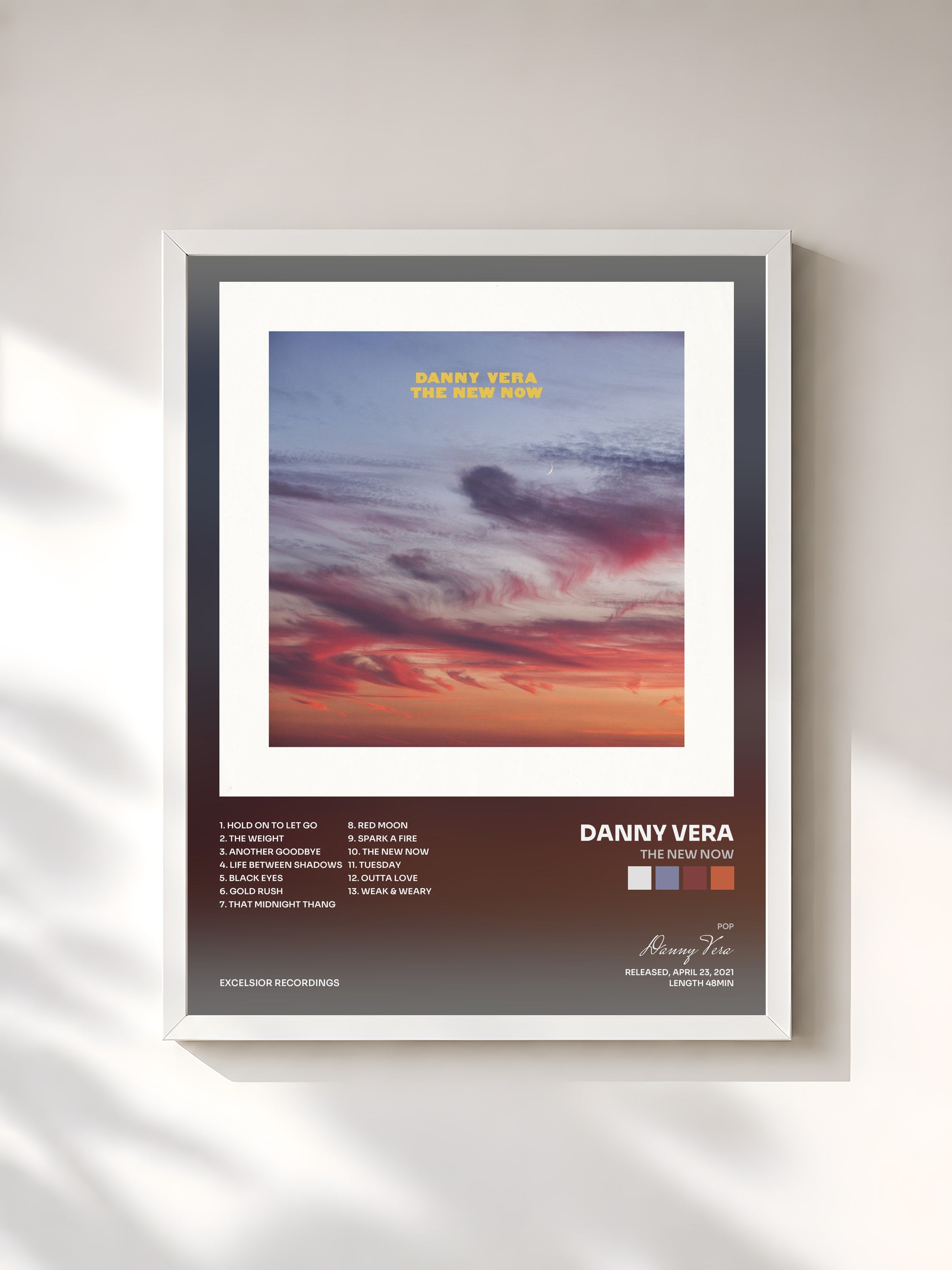#blanc Tableau de l'album The New Now de Danny Vera, cadre blanc, imprimé et encadré en France