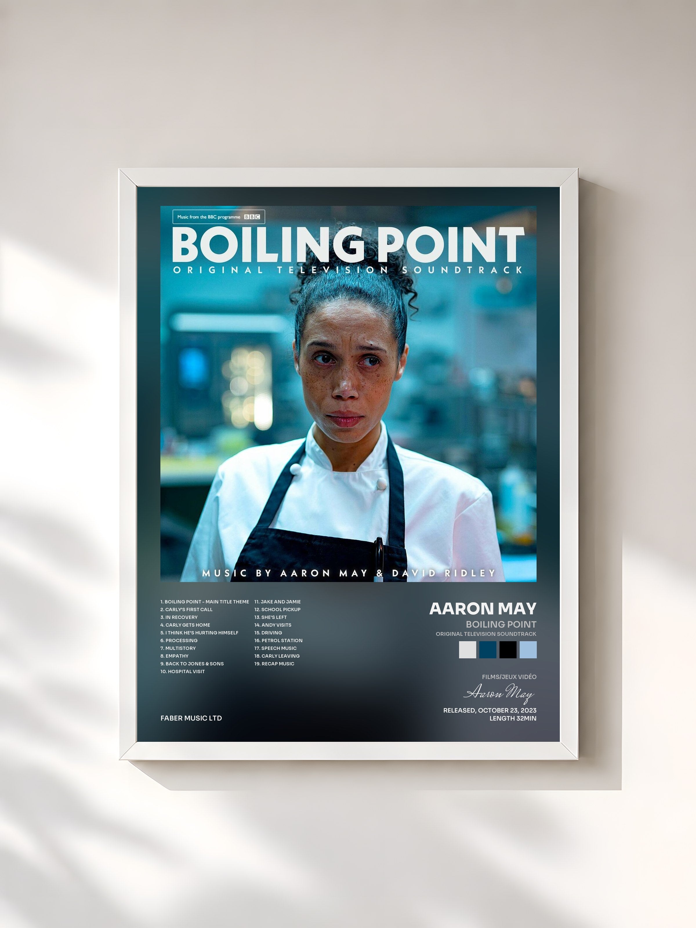#blanc Tableau de l'album Boiling Point (Original Television Soundtrack) de Aaron May, cadre blanc, imprimé et encadré en France