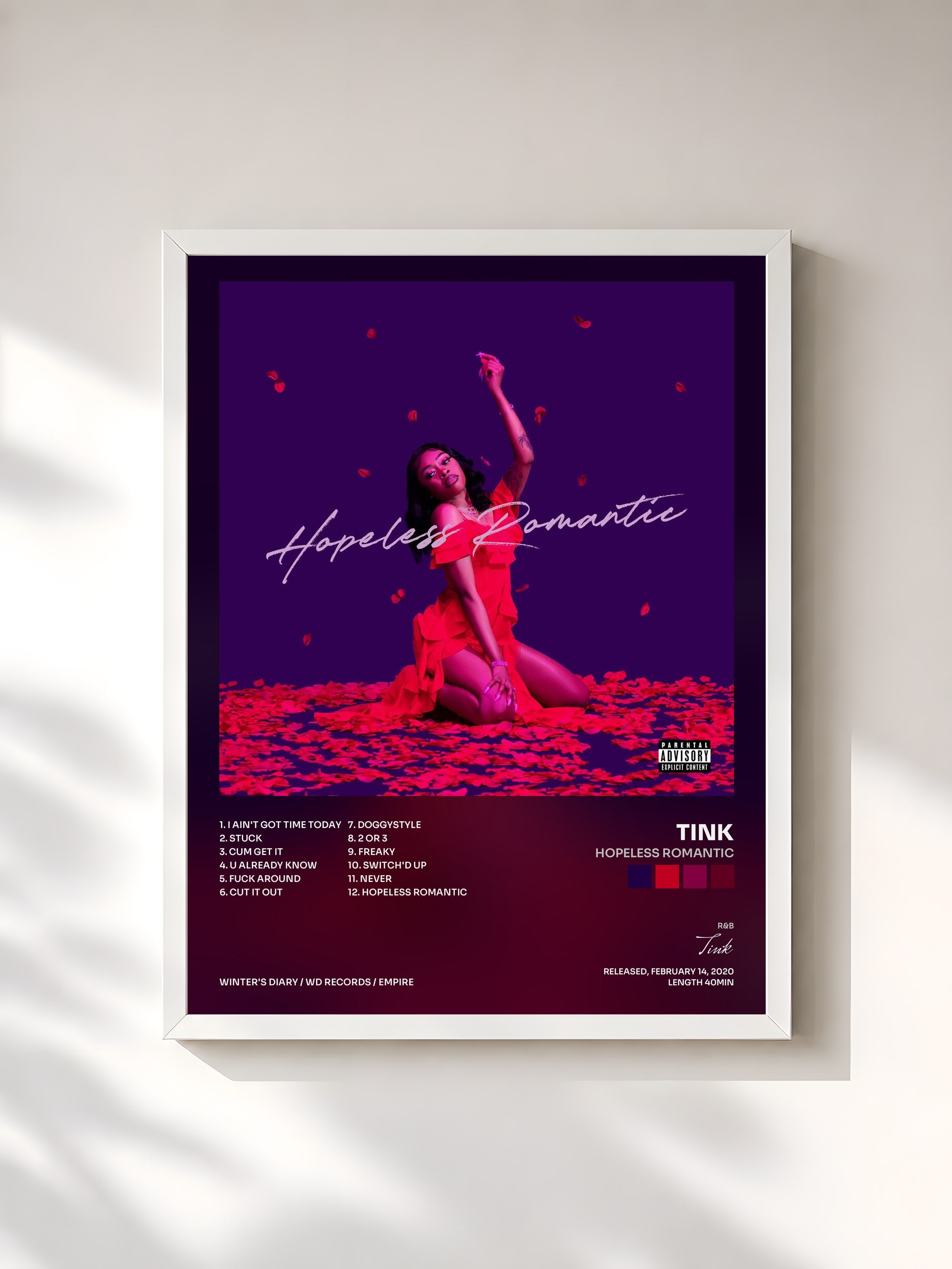 #blanc Tableau de l'album Hopeless Romantic de Tink, cadre blanc, imprimé et encadré en France