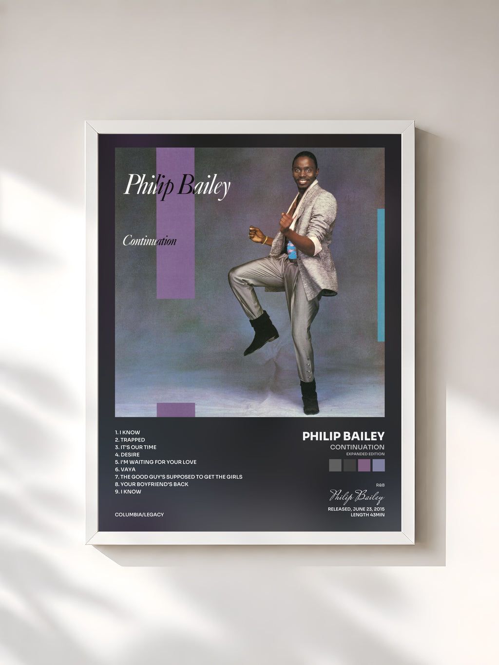 #blanc Tableau de l'album Continuation (Expanded Edition) de Philip Bailey, cadre blanc, imprimé et encadré en France