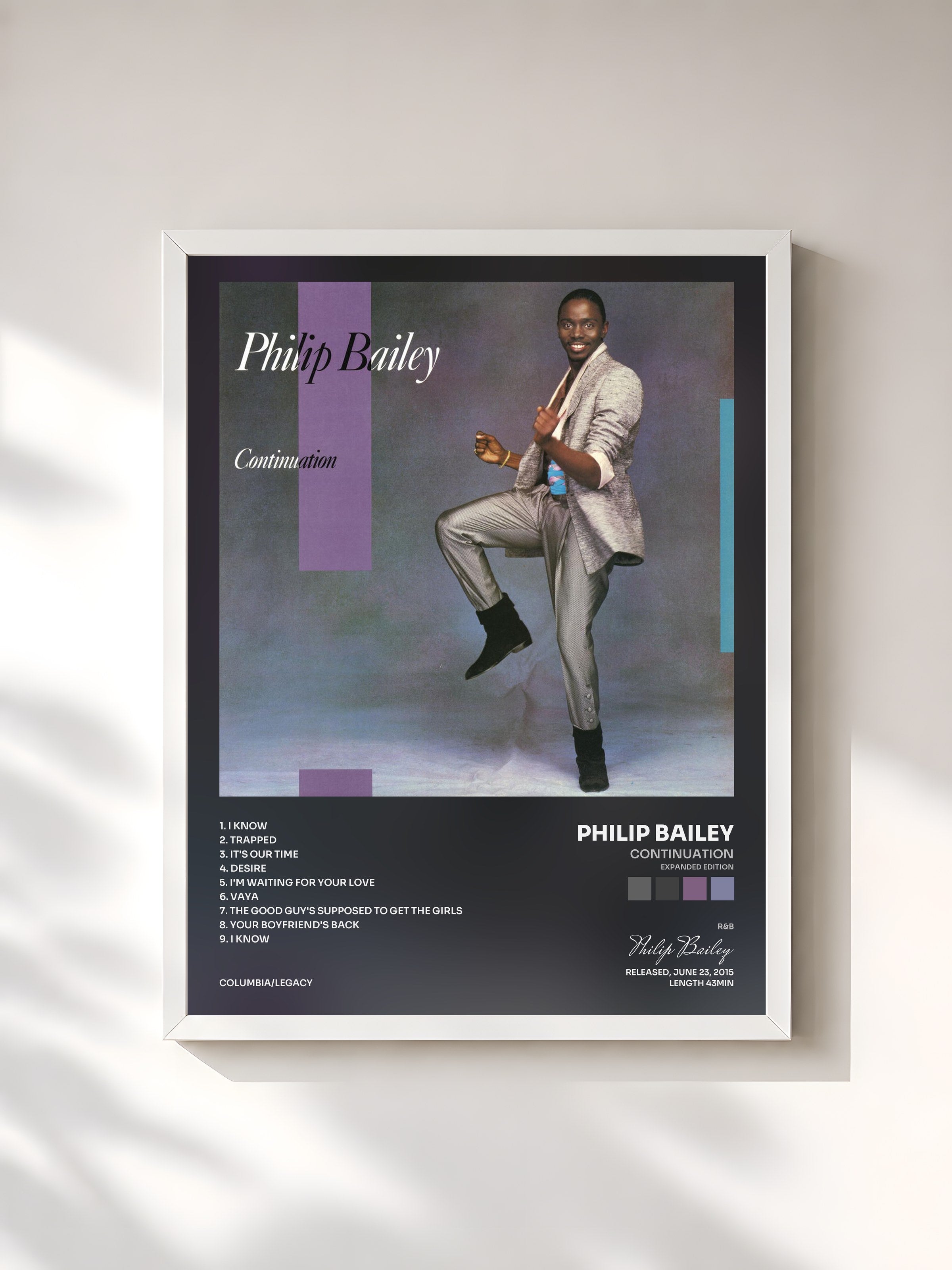 #blanc Tableau de l'album Continuation (Expanded Edition) de Philip Bailey, cadre blanc, imprimé et encadré en France