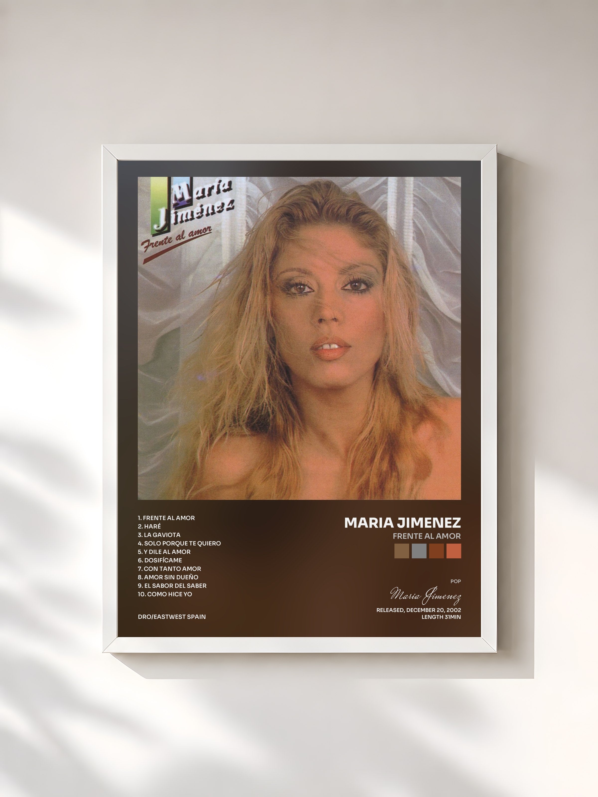 #blanc Tableau de l'album Frente al amor de Maria Jimenez, cadre blanc, imprimé et encadré en France