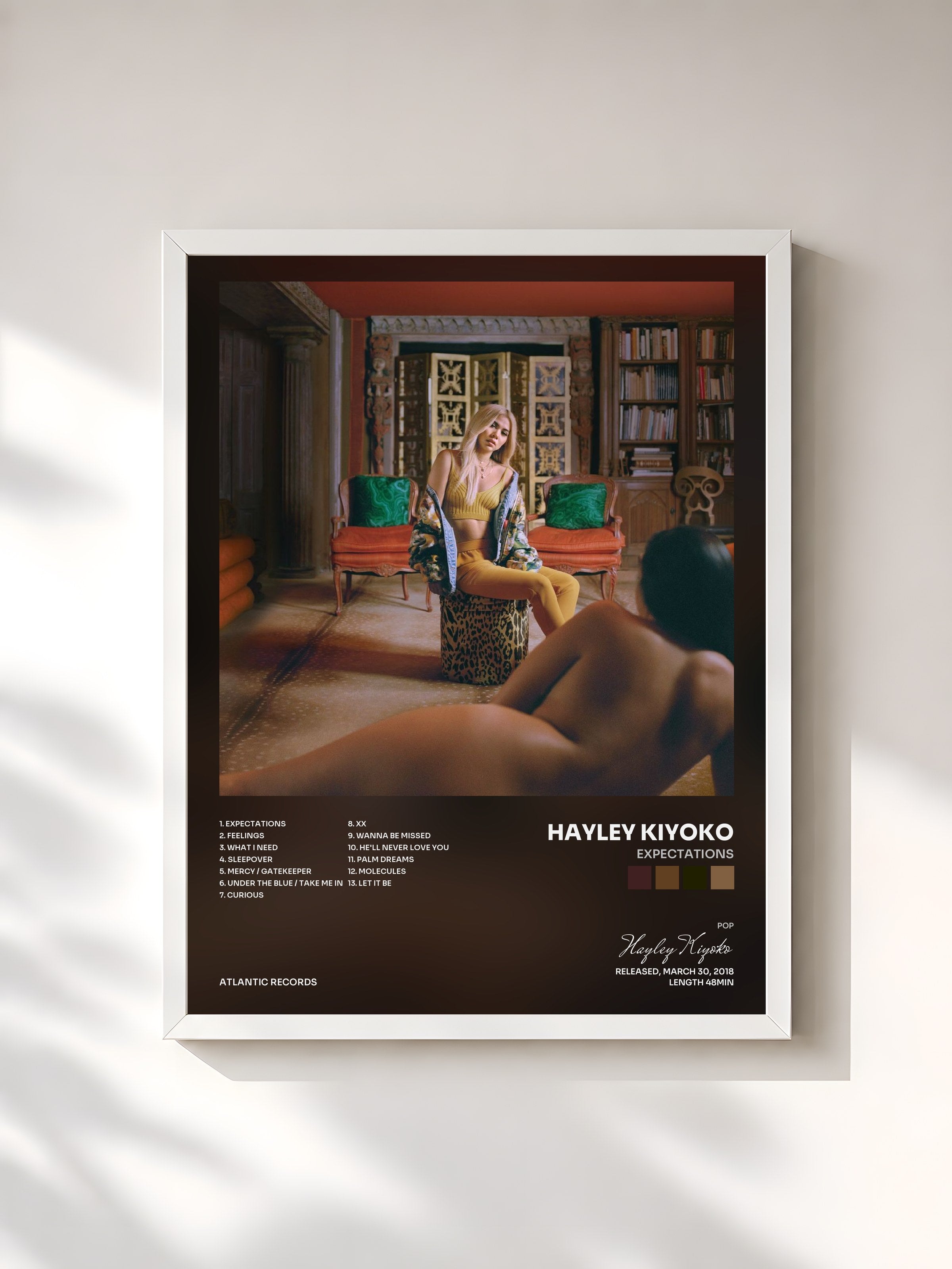 #blanc Tableau de l'album Expectations de Hayley Kiyoko, cadre blanc, imprimé et encadré en France