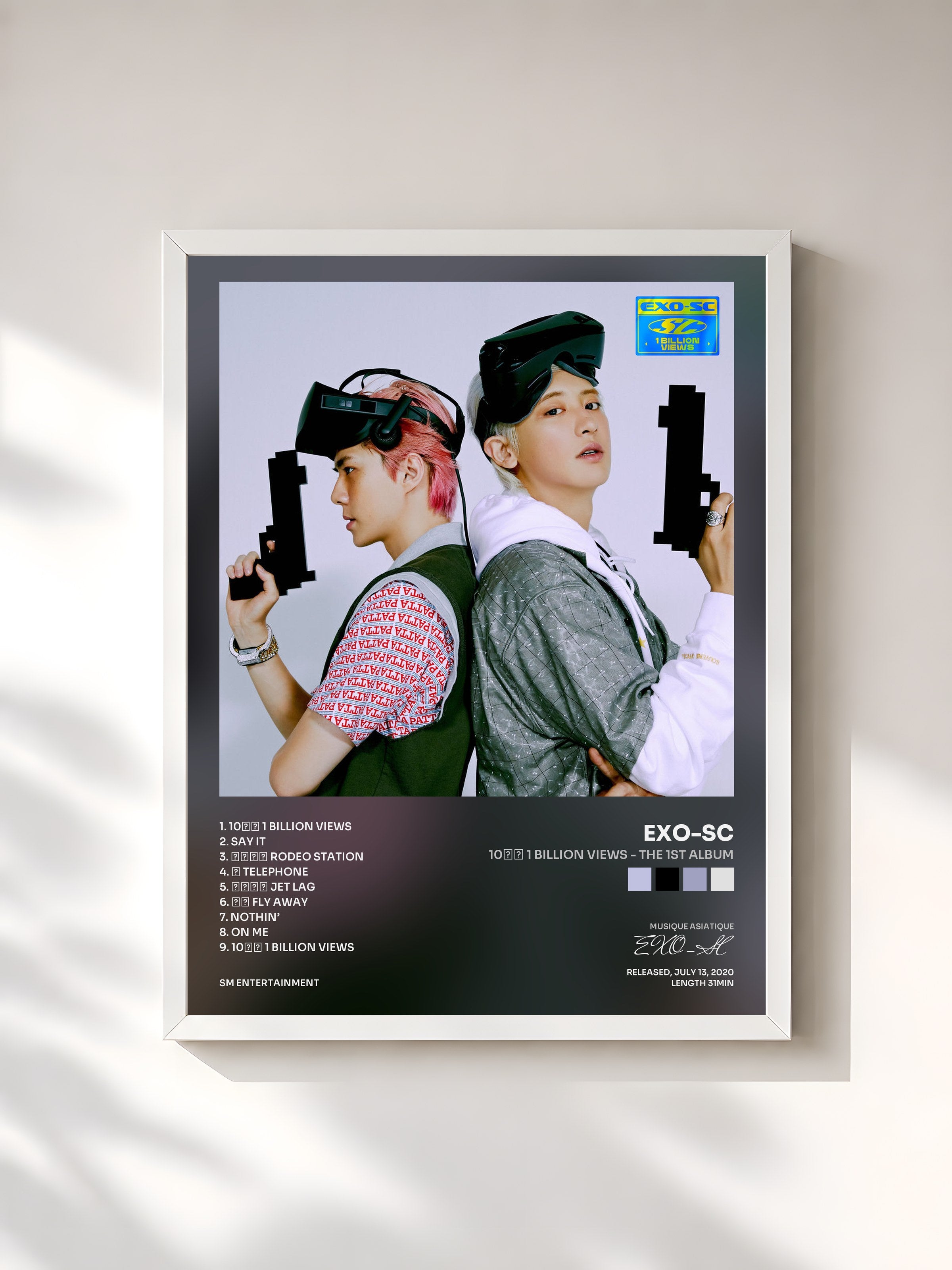 #blanc Tableau de l'album 10억뷰 1 Billion Views - The 1st Album de EXO-SC, cadre blanc, imprimé et encadré en France
