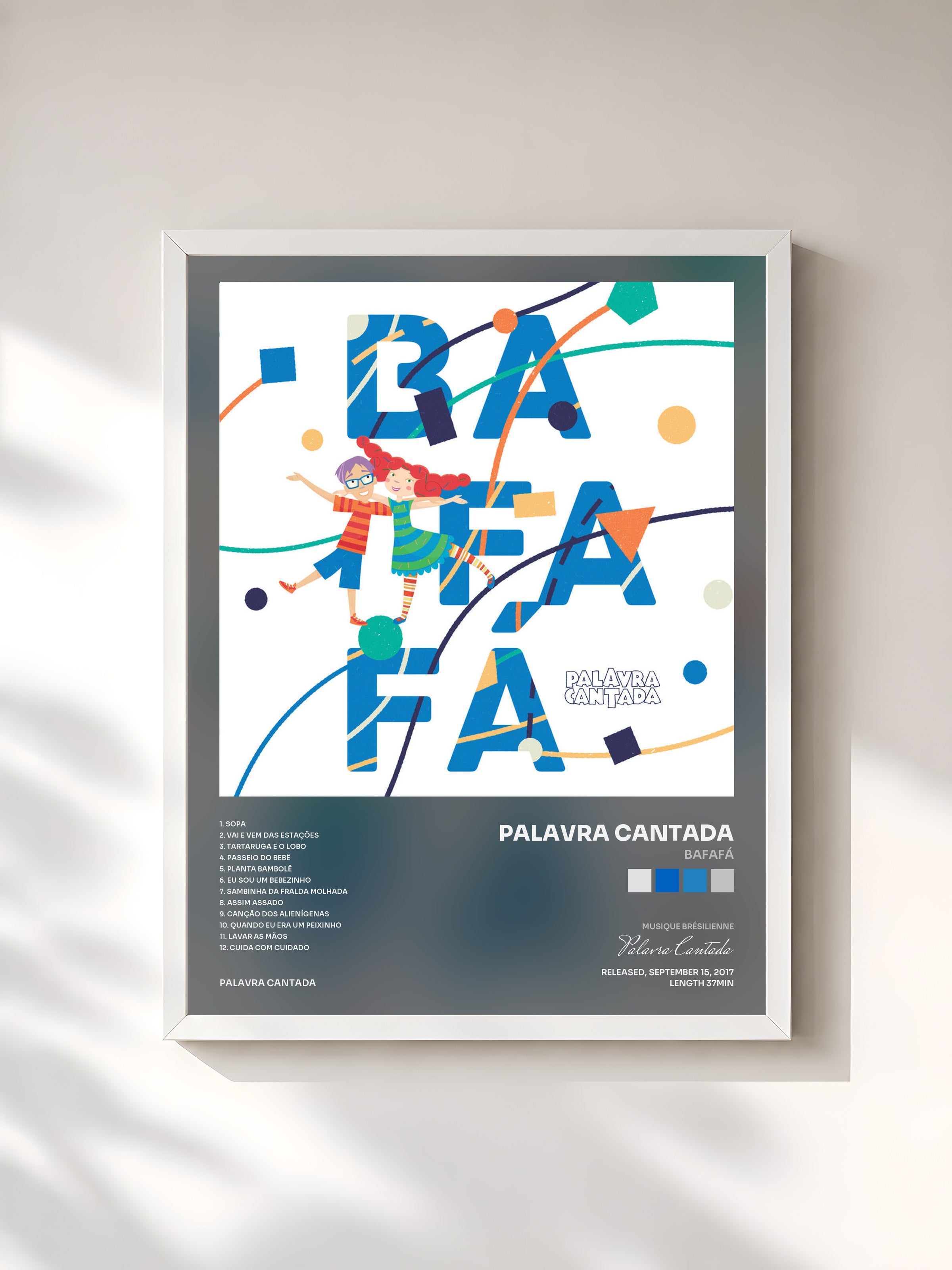 #blanc Tableau de l'album Bafafá de Palavra Cantada, cadre blanc, imprimé et encadré en France