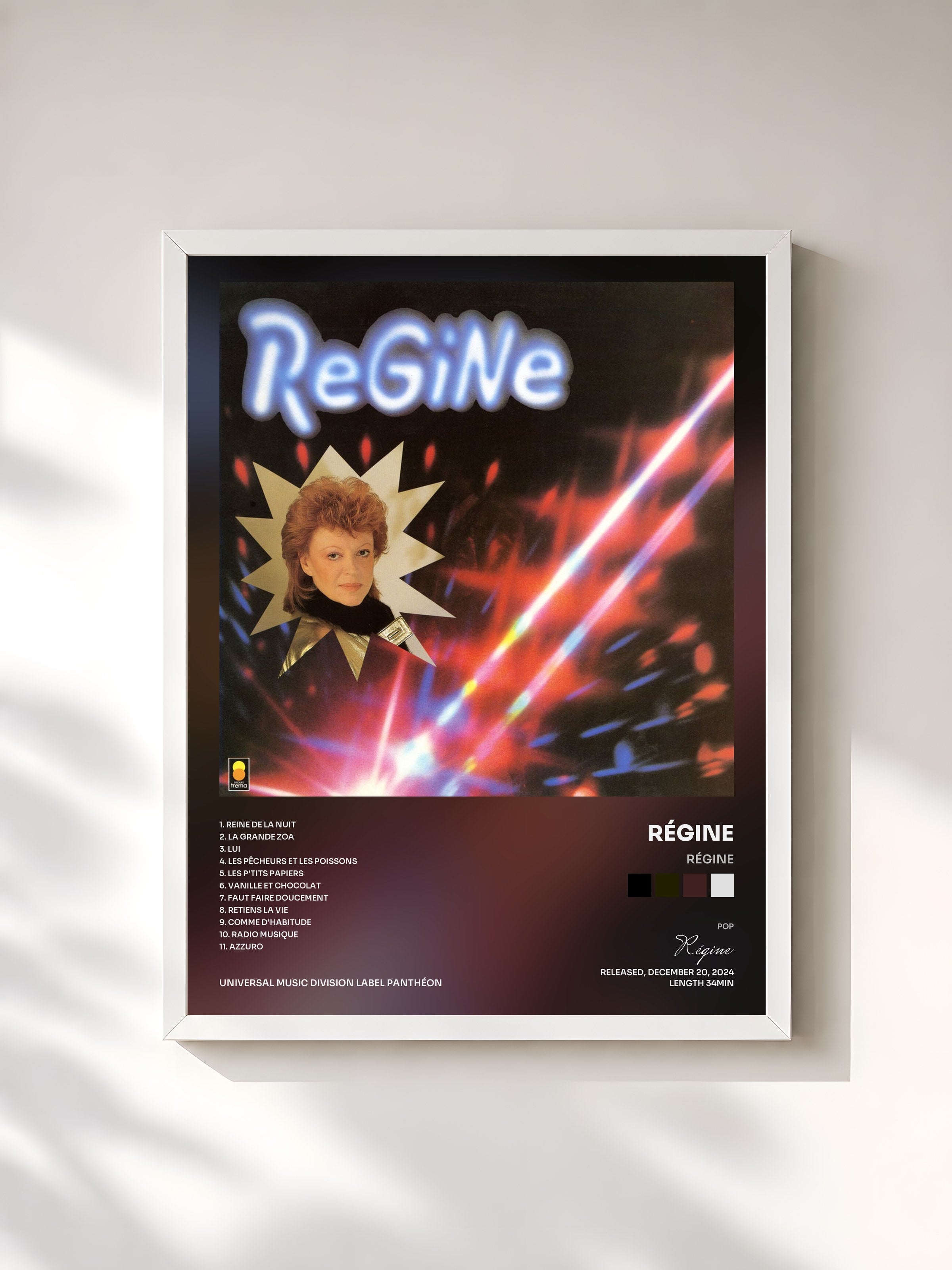 #blanc Tableau de l'album Régine de Régine, cadre blanc, imprimé et encadré en France