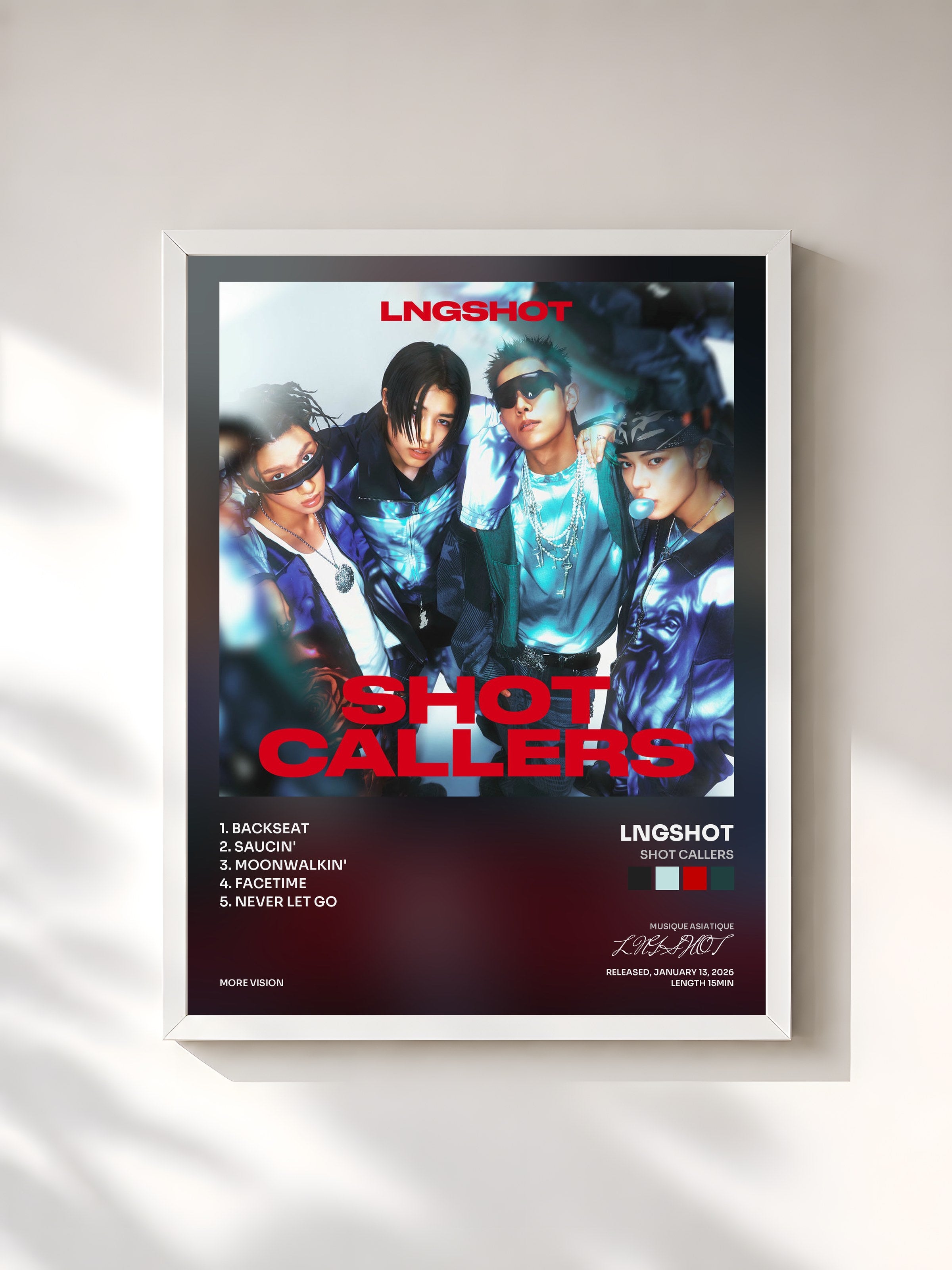 #blanc Tableau de l'album SHOT CALLERS de LNGSHOT, cadre blanc, imprimé et encadré en France