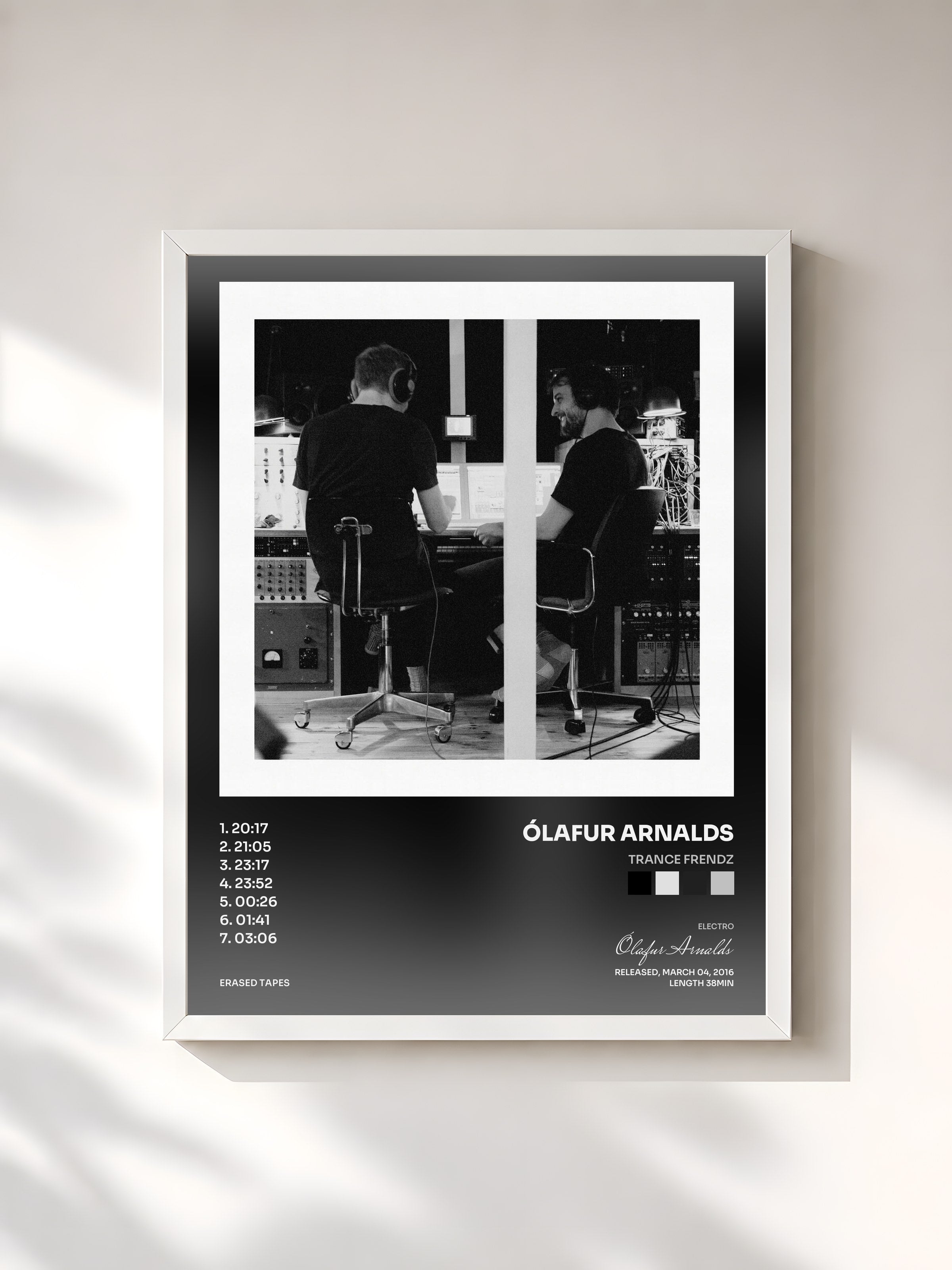 #blanc Tableau de l'album Trance Frendz de Ólafur Arnalds, cadre blanc, imprimé et encadré en France