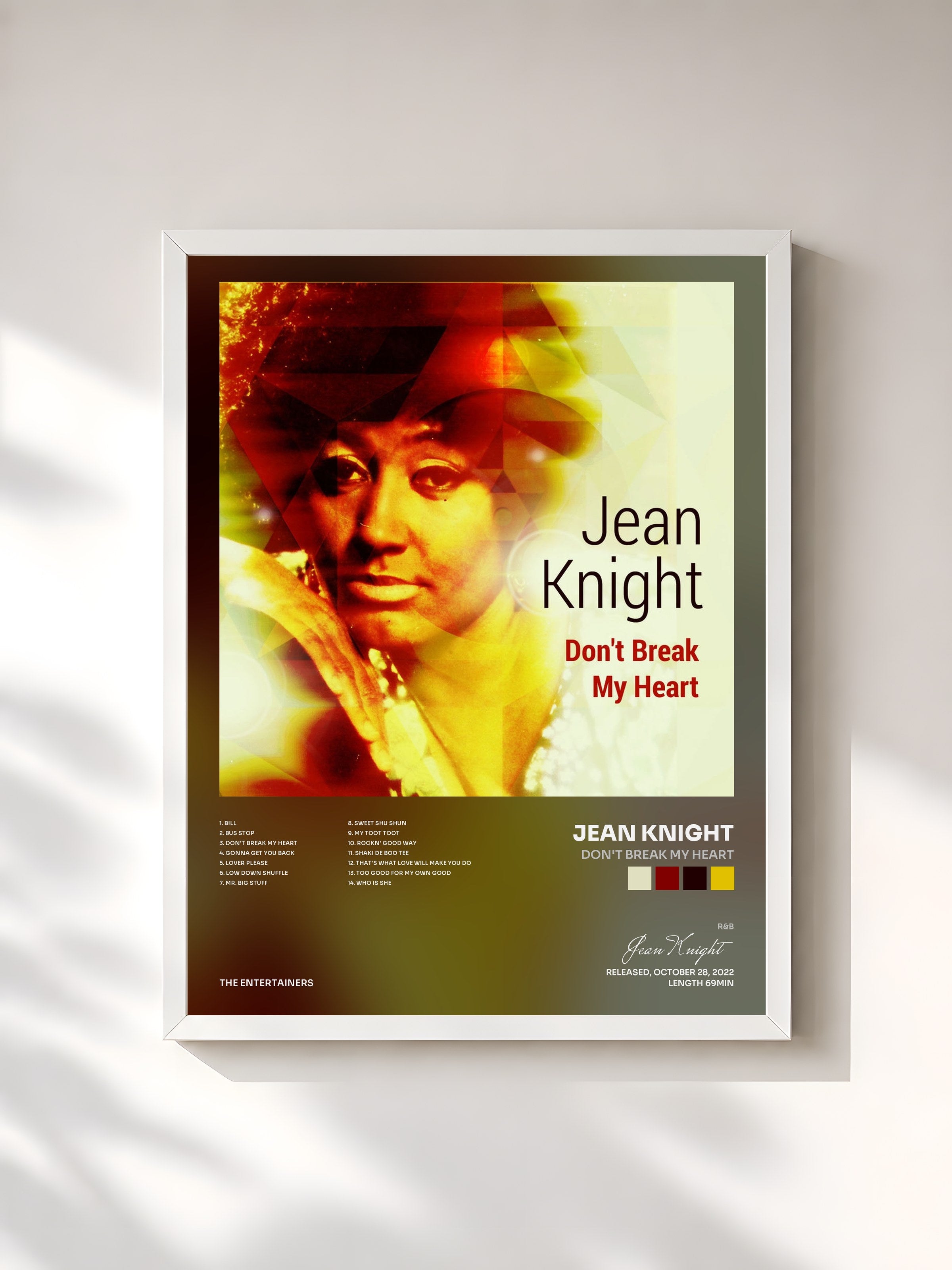 #blanc Tableau de l'album Don't Break My Heart de Jean Knight, cadre blanc, imprimé et encadré en France