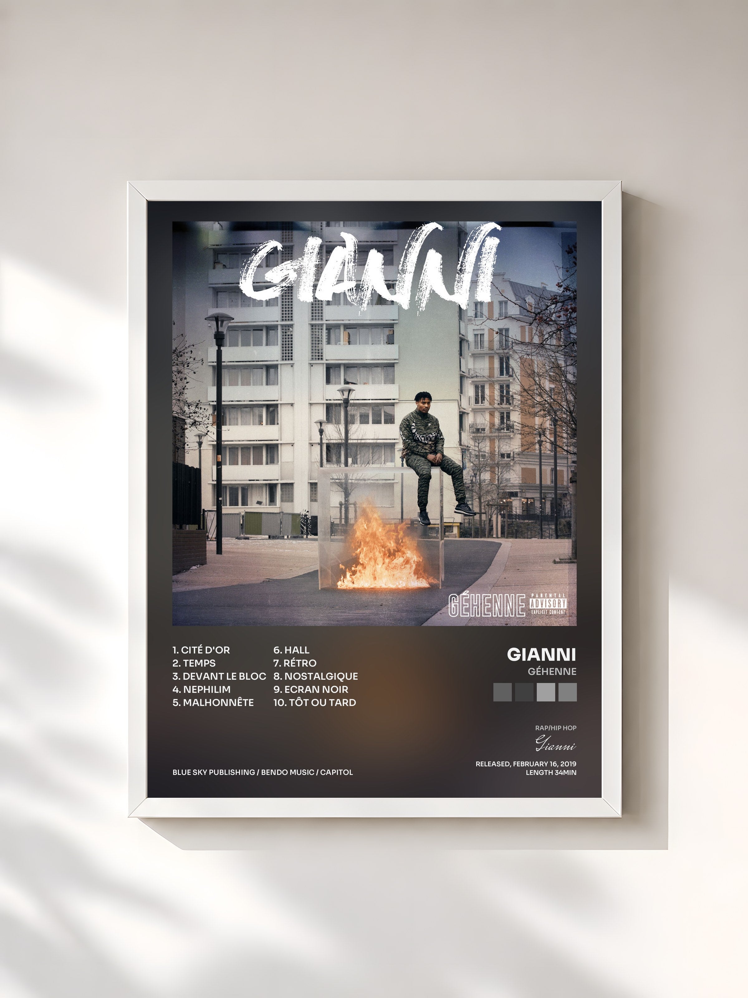#blanc Tableau de l'album Géhenne de Gianni, cadre blanc, imprimé et encadré en France