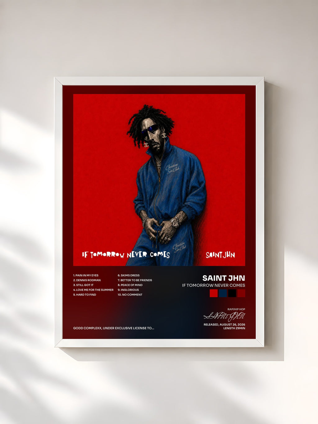 #blanc Tableau de l'album If Tomorrow Never Comes de SAINt JHN, cadre blanc, imprimé et encadré en France
