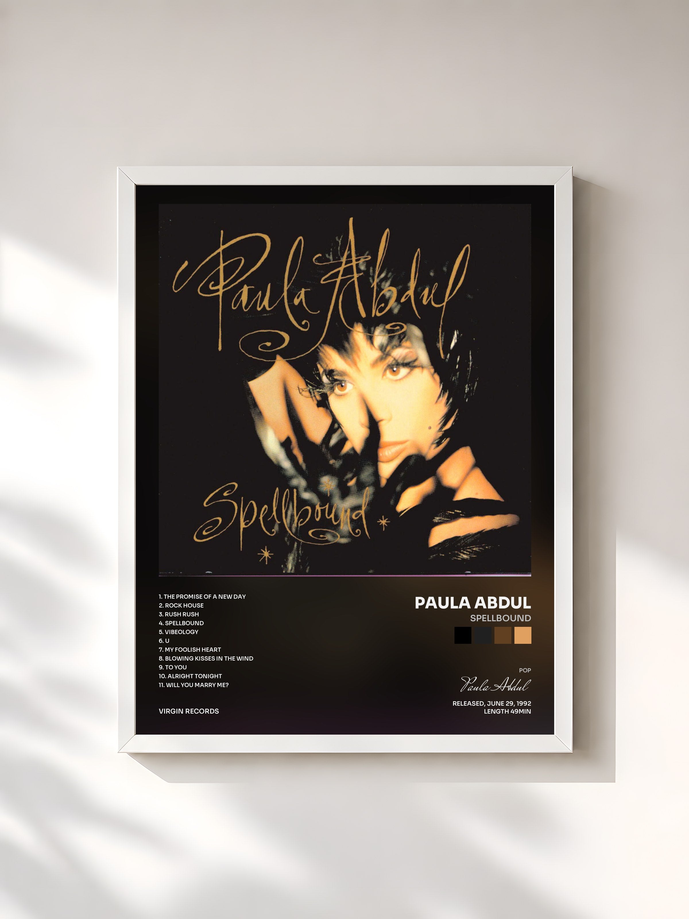 #blanc Tableau de l'album Spellbound de Paula Abdul, cadre blanc, imprimé et encadré en France