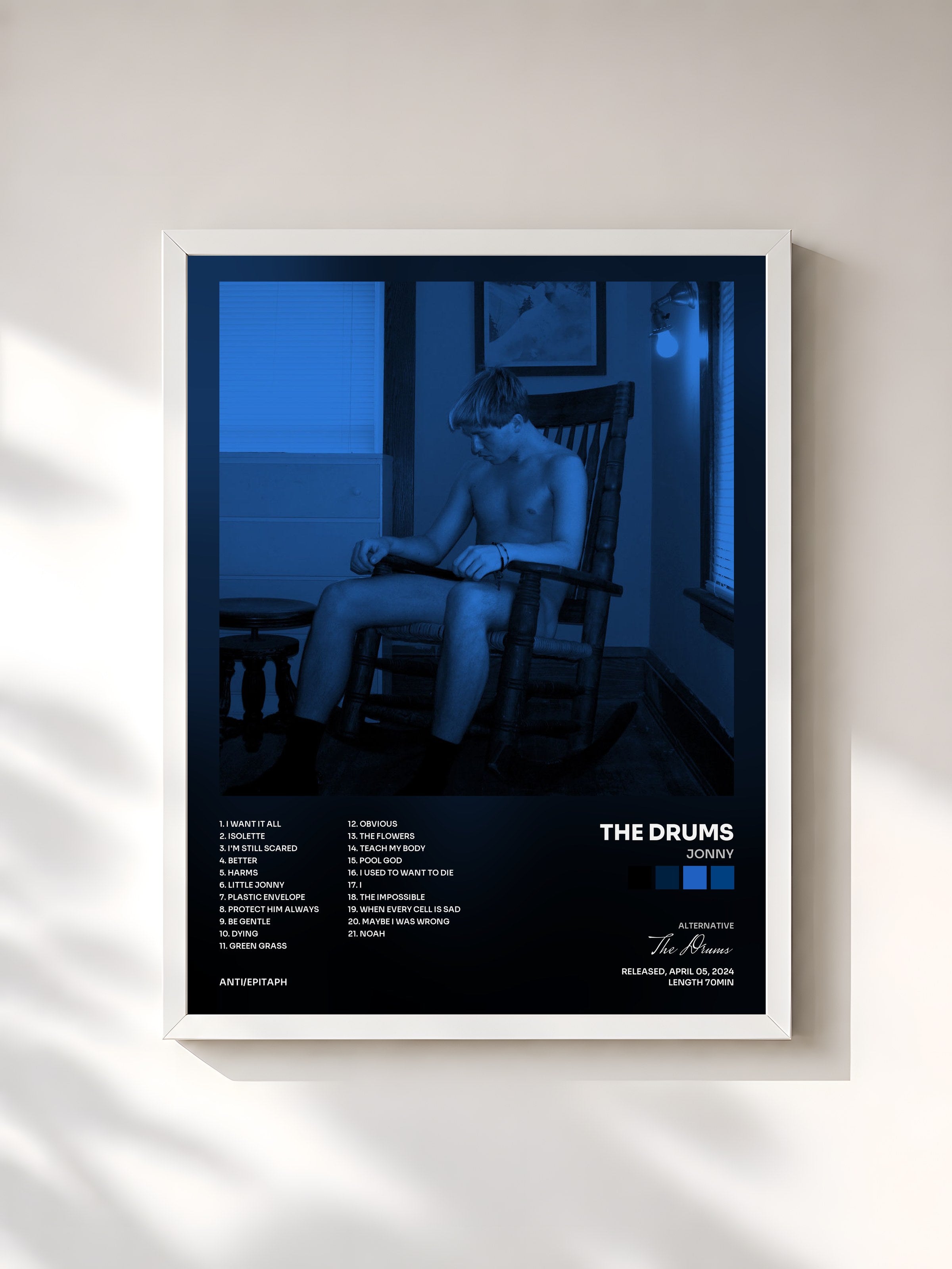 #blanc Tableau de l'album Jonny de The Drums, cadre blanc, imprimé et encadré en France