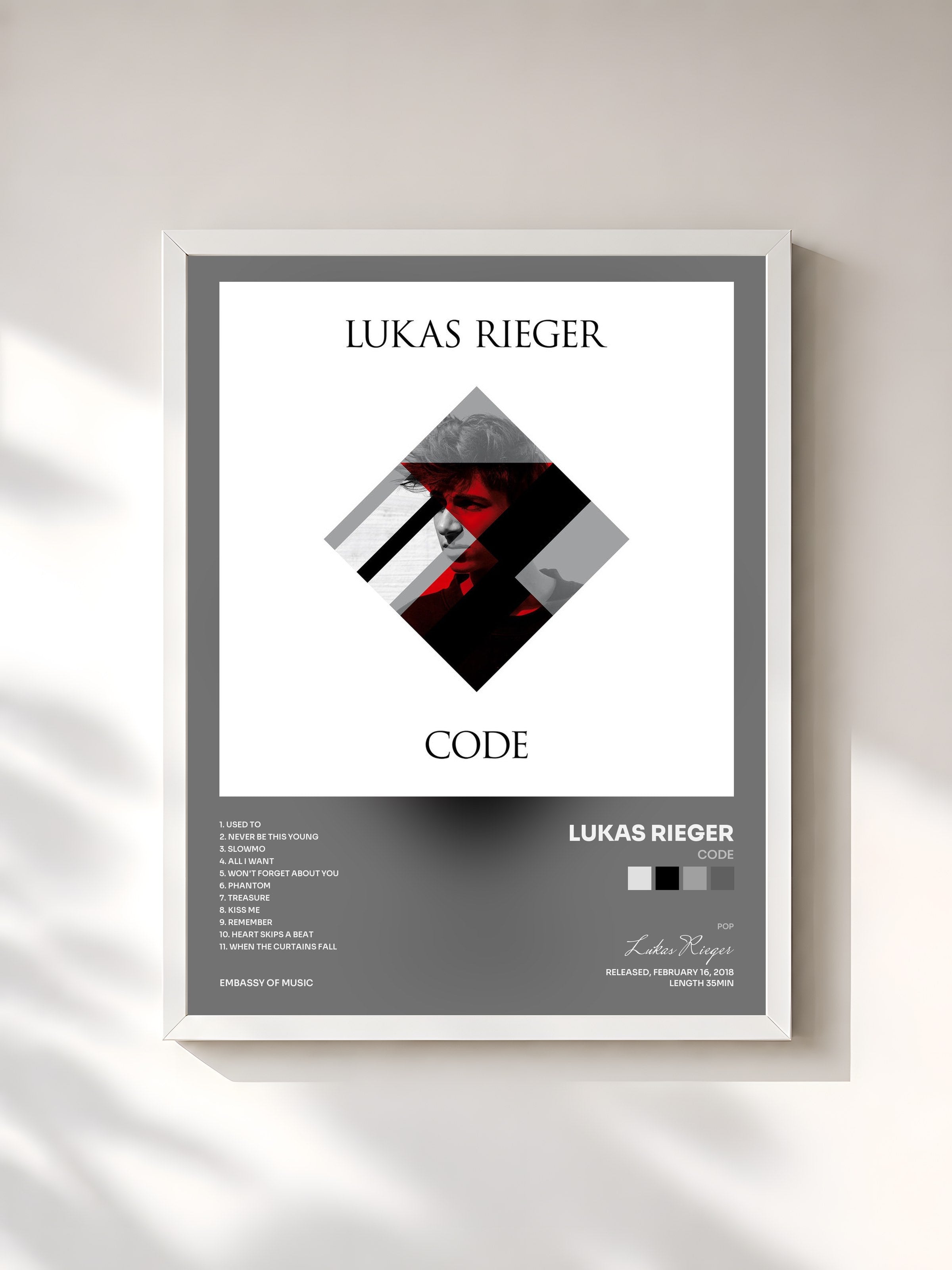 #blanc Tableau de l'album Code de Lukas Rieger, cadre blanc, imprimé et encadré en France