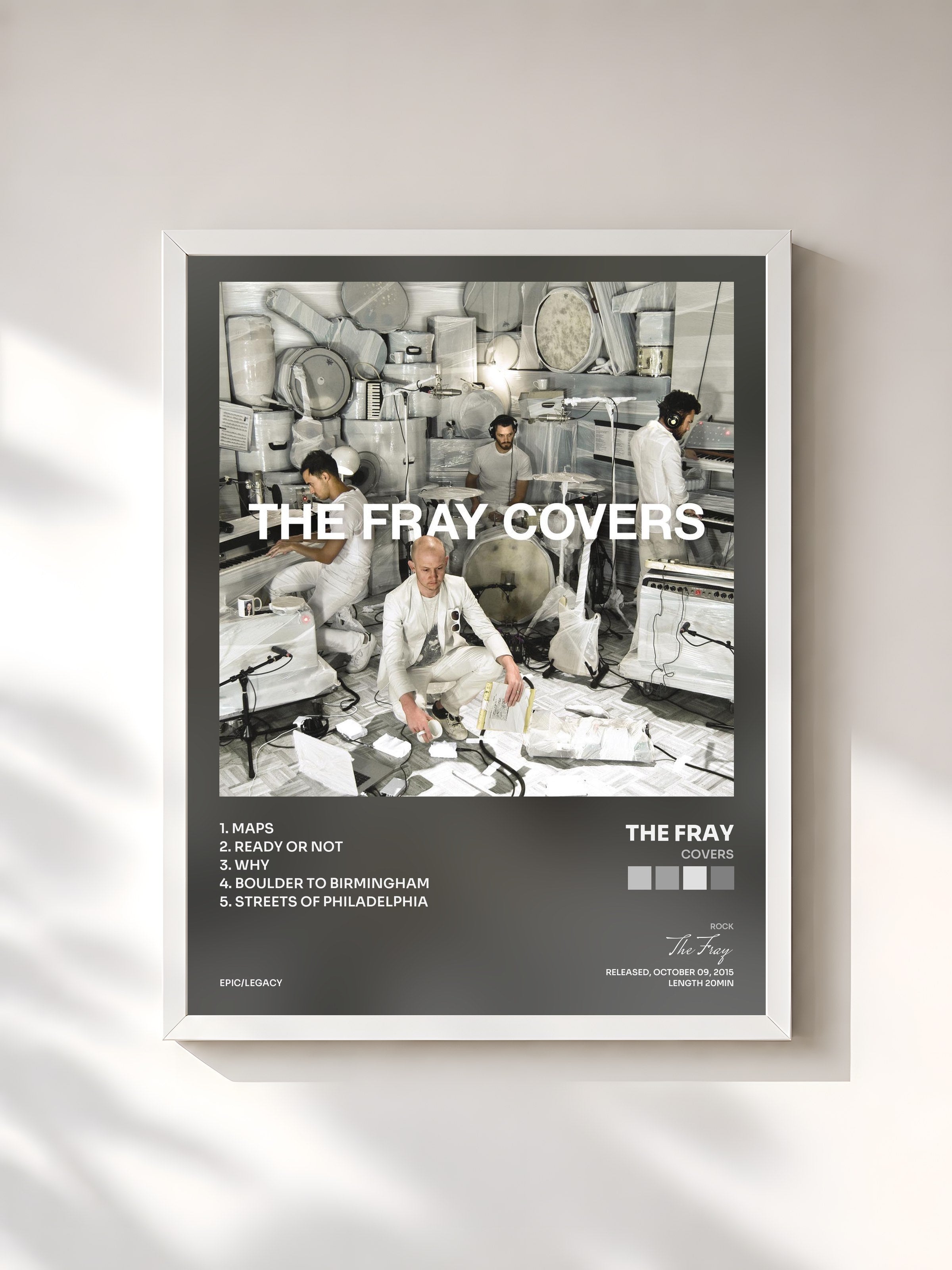 #blanc Tableau de l'album Covers de The Fray, cadre blanc, imprimé et encadré en France