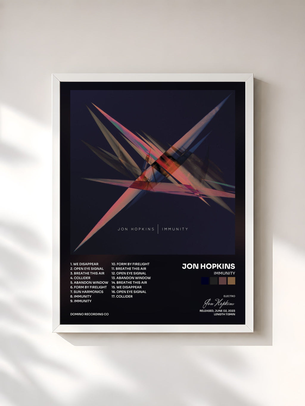 #blanc Tableau de l'album Immunity de Jon Hopkins, cadre blanc, imprimé et encadré en France
