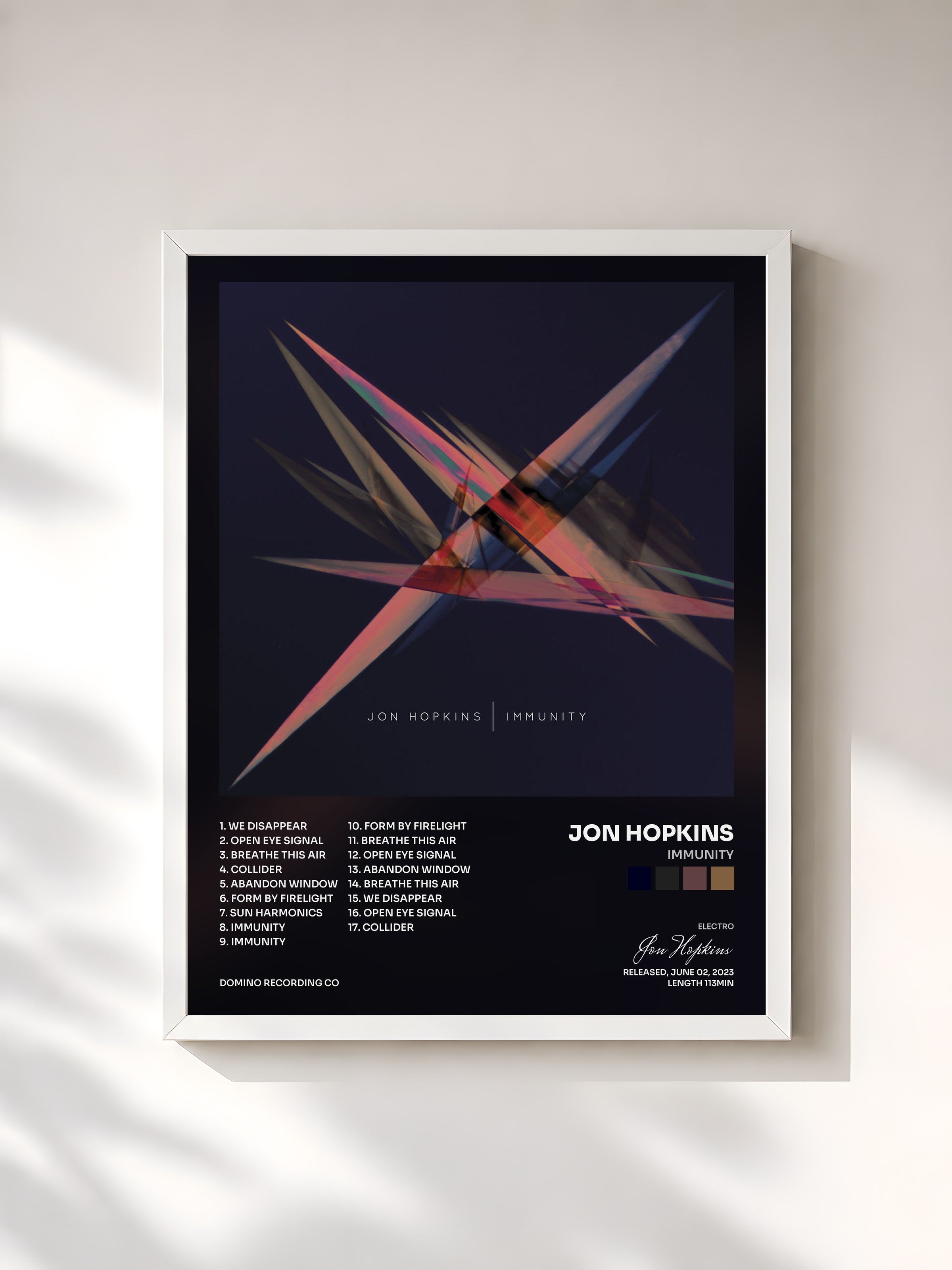 #blanc Tableau de l'album Immunity de Jon Hopkins, cadre blanc, imprimé et encadré en France