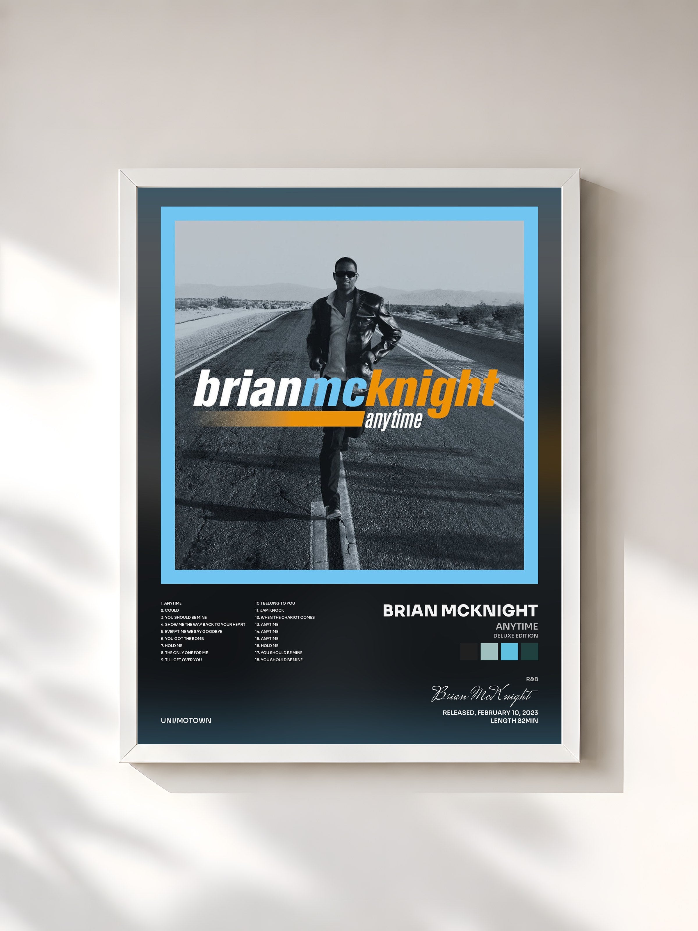 #blanc Tableau de l'album Anytime (Deluxe Edition) de Brian McKnight, cadre blanc, imprimé et encadré en France
