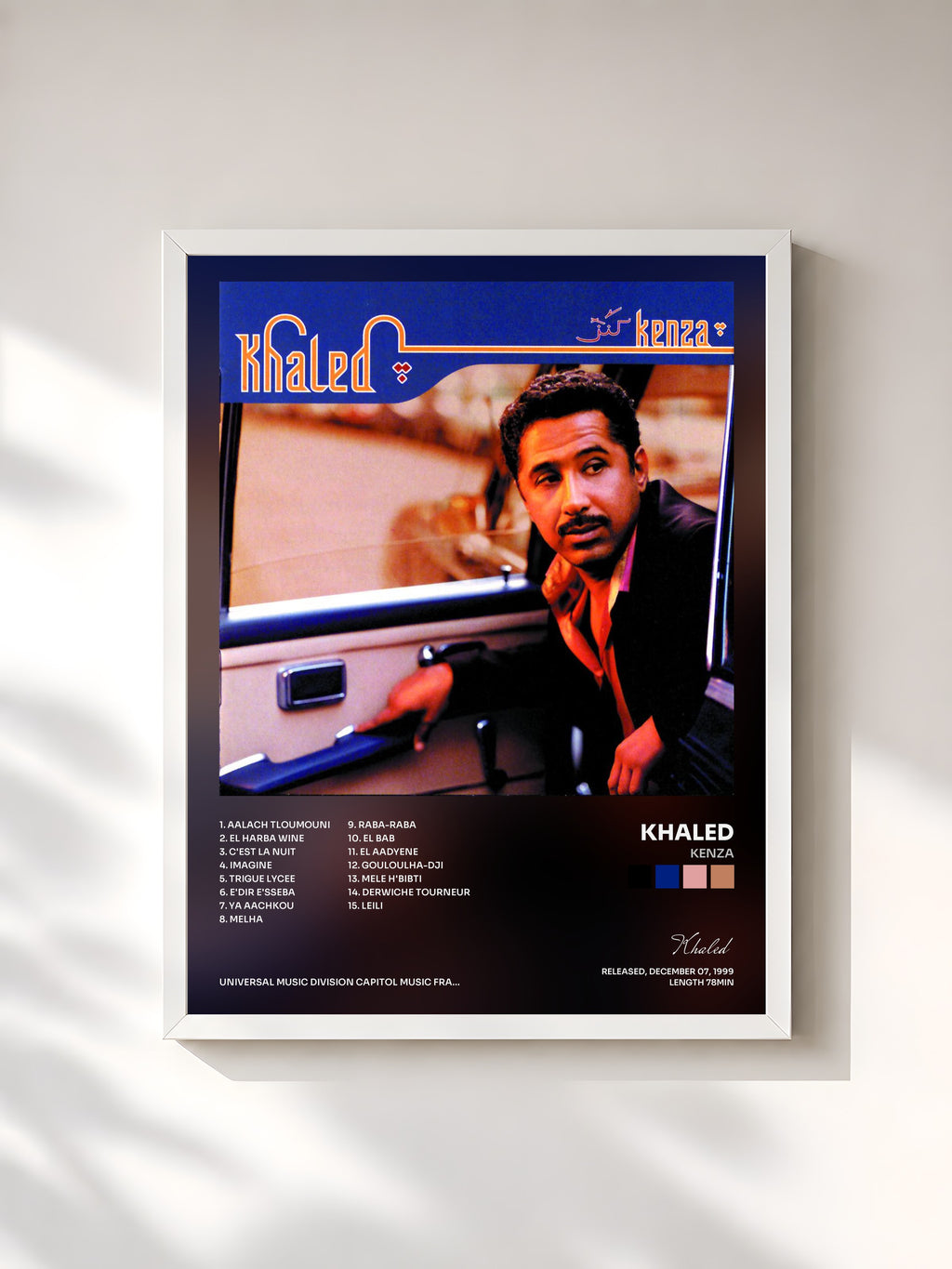 #blanc Tableau de l'album Kenza de Khaled, cadre blanc, imprimé et encadré en France